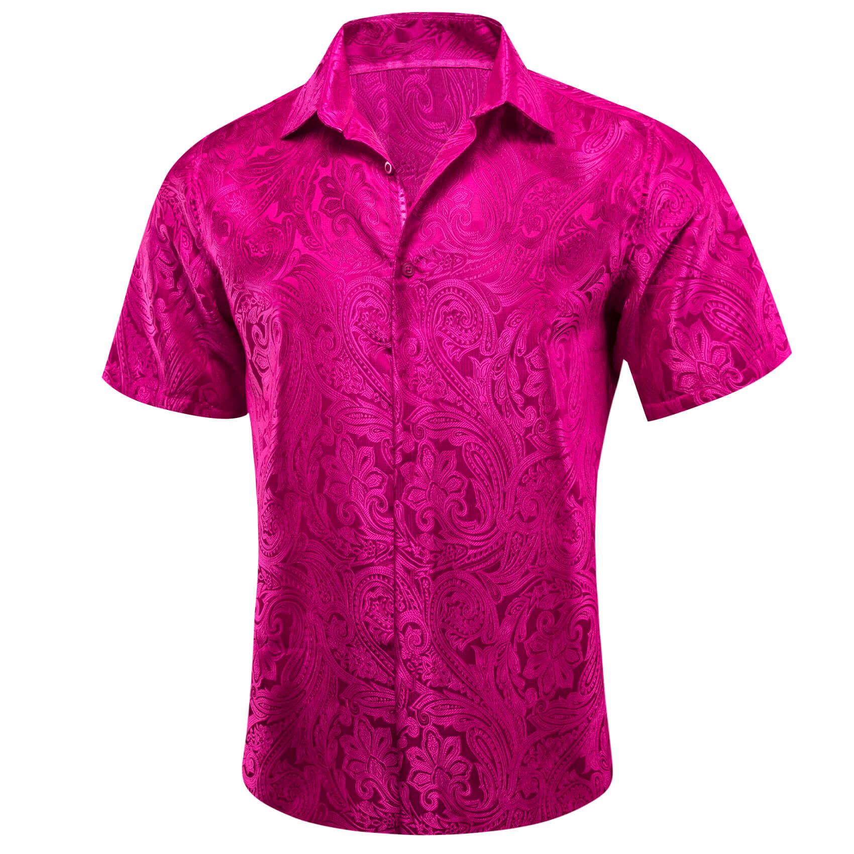 Barry Wang Short Sleeve Shirt Jacquard Paisley MediumVioletRed Shirt