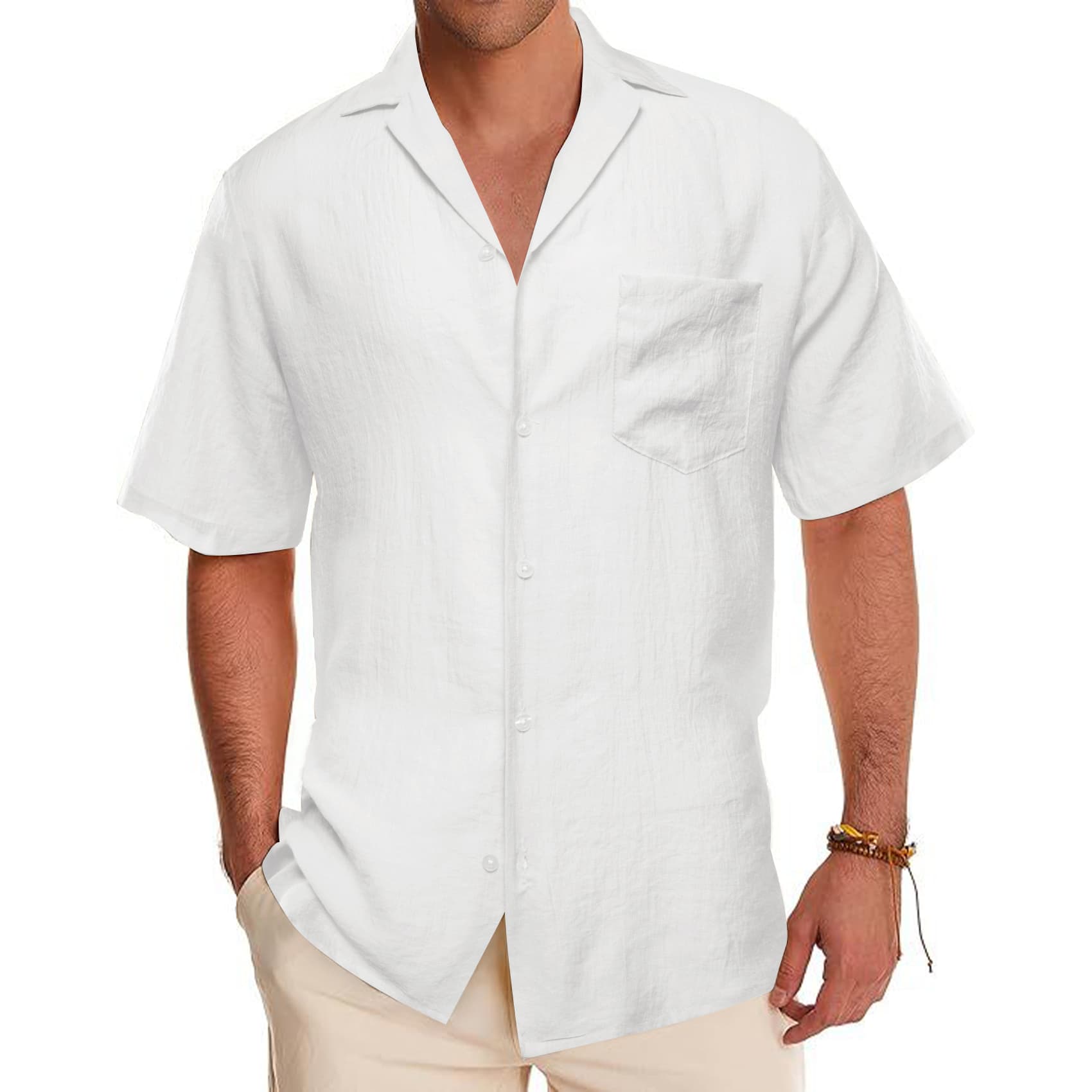 short sleeve button up men's white shirt s