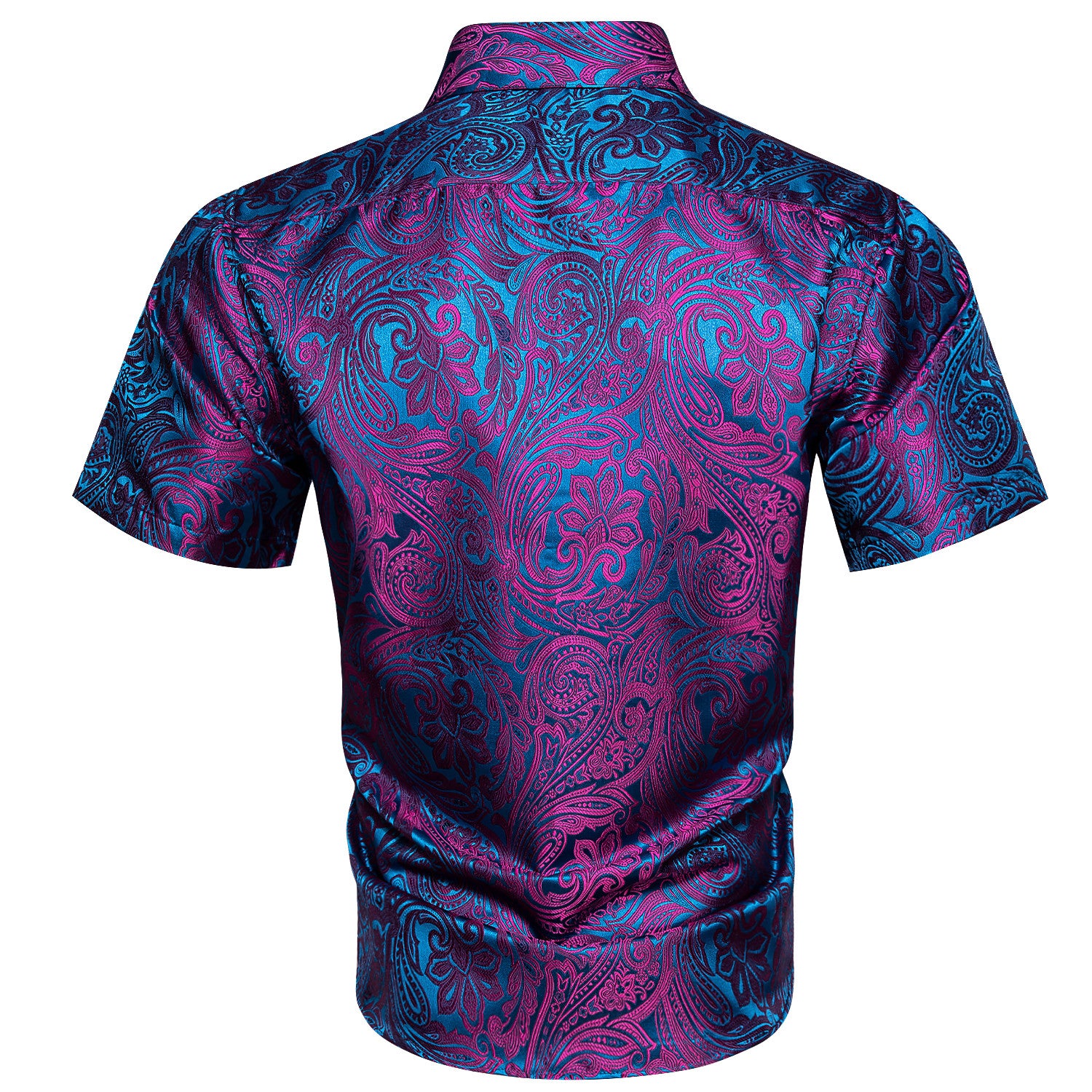 Barry. Wang Purple Blue Paisley Silk Short Sleeve Daily Slim Fit Men's Shirt