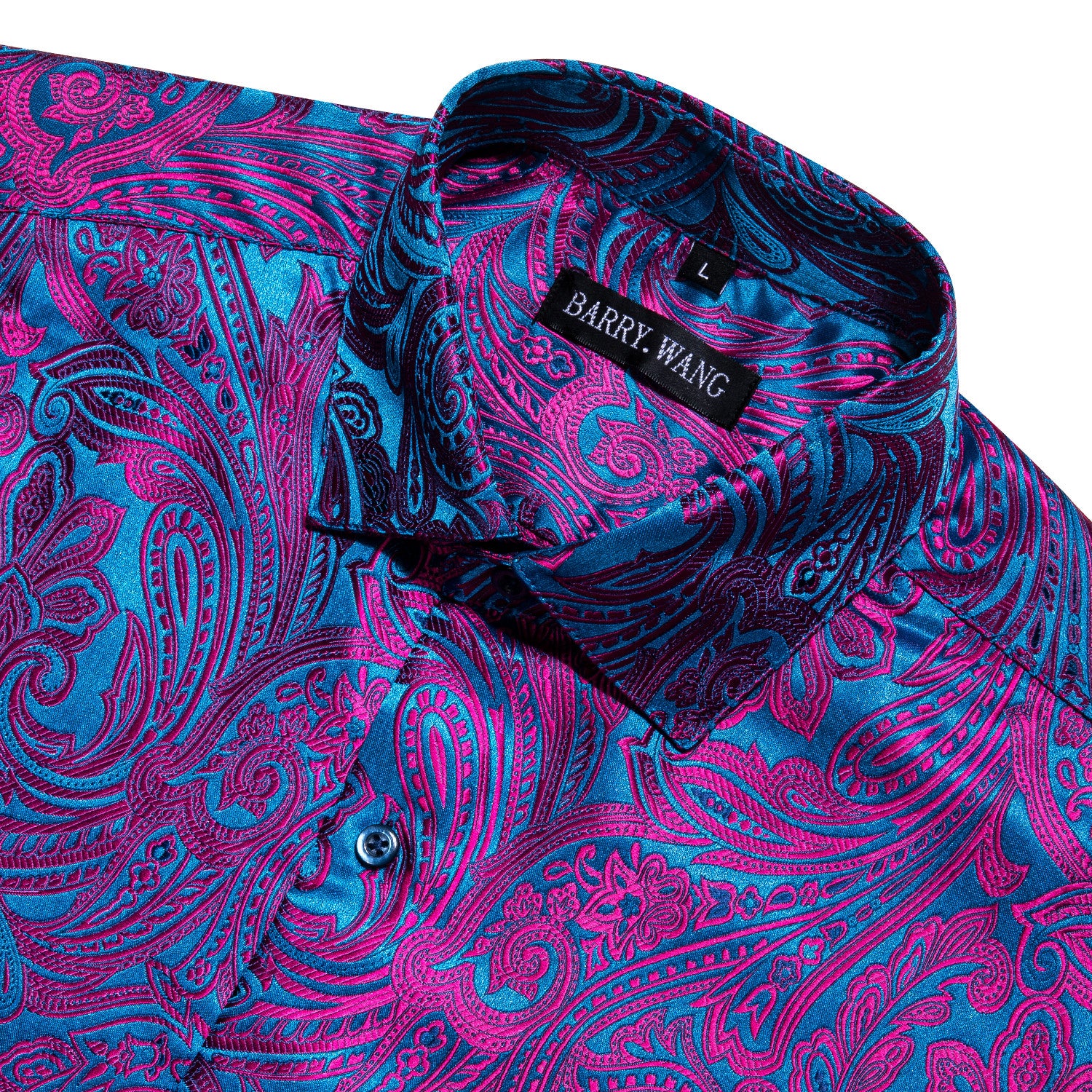 Barry. Wang Purple Blue Paisley Silk Short Sleeve Daily Slim Fit Men's Shirt
