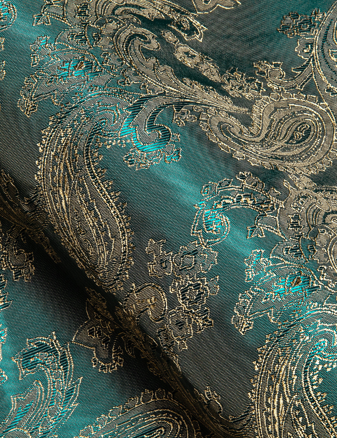 Barry. Wang Button Down Shirt Men's Green Gold Paisley Short Sleeves Silk Shirt