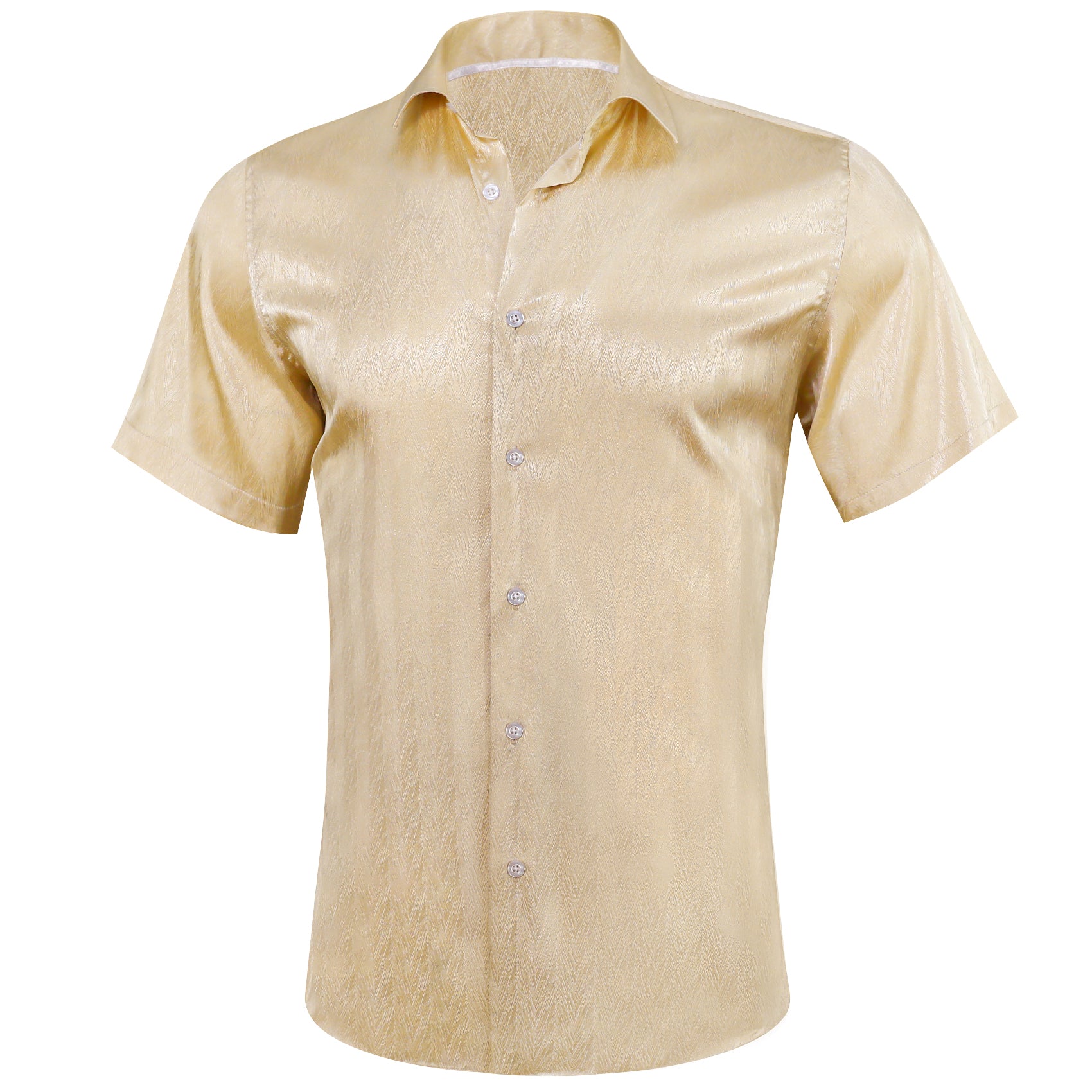 Barry.wang Light Gold Solid Short Sleeves Silk Shirt