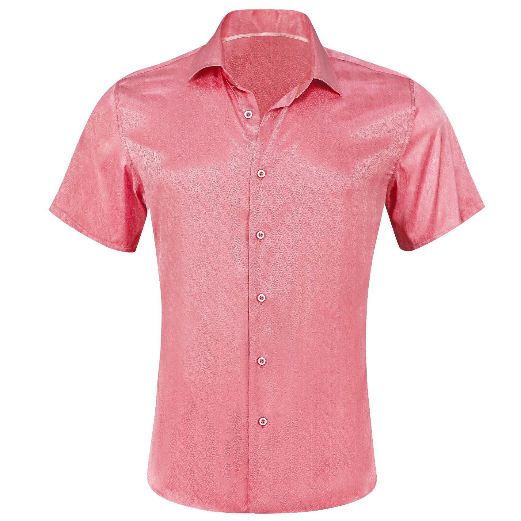 Solid Light Coral Short Sleeves Silk Shirt