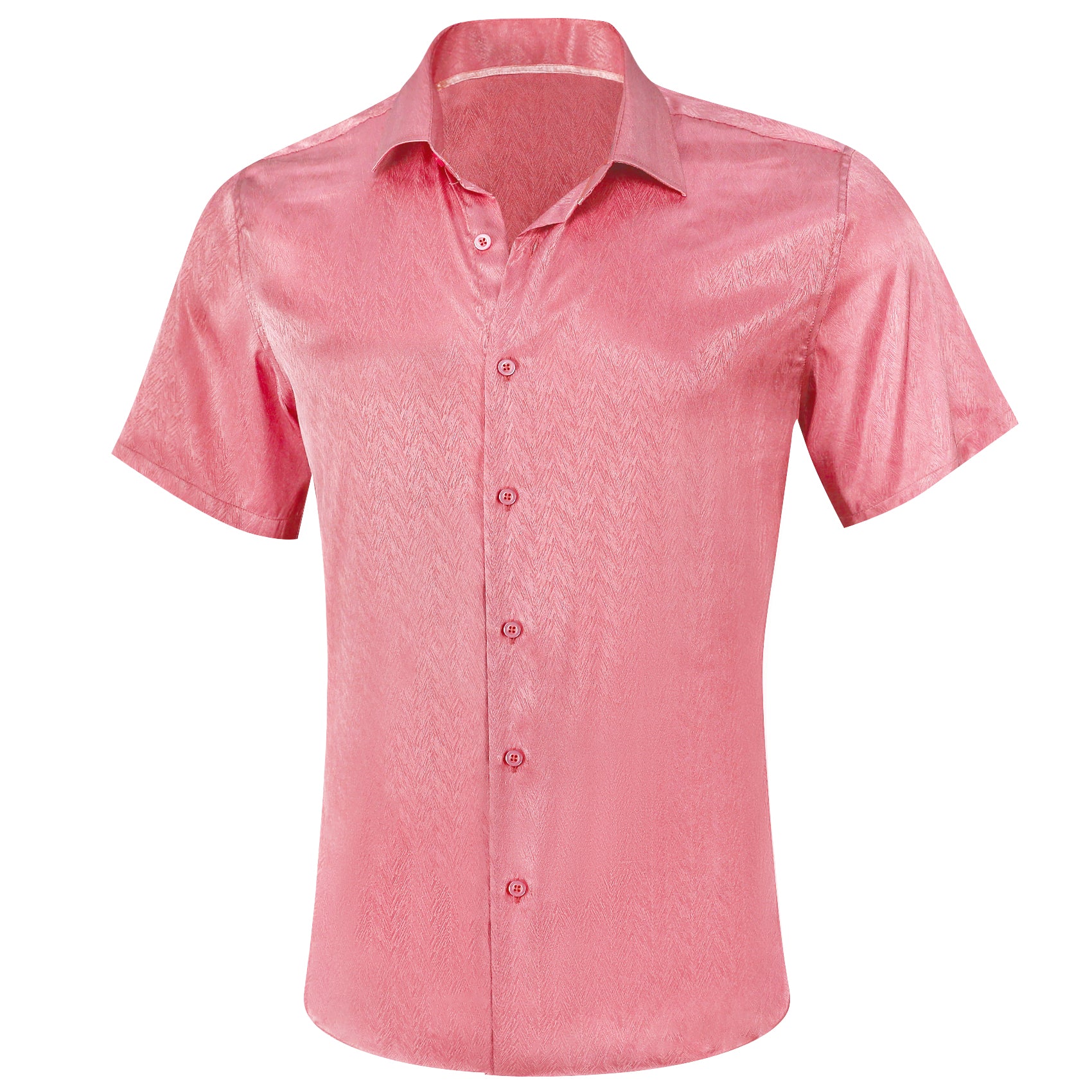 Barry.wang Light Coral  Solid Short Sleeves Silk Shirt