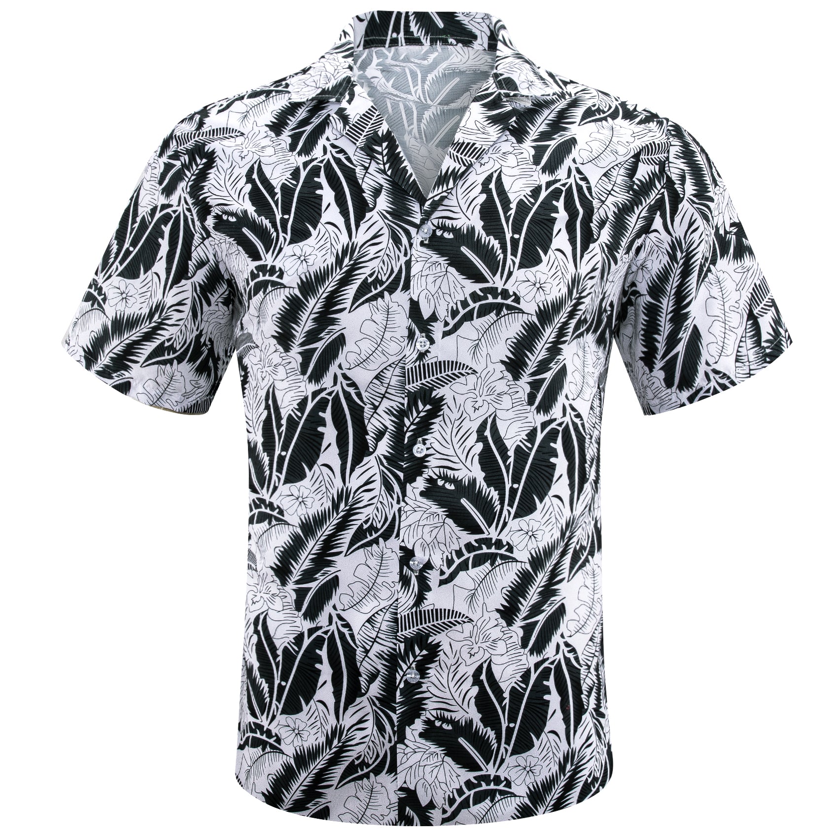 Barry.wang Button Down Shirt Black White Floral Men's Short Sleeves Shirt