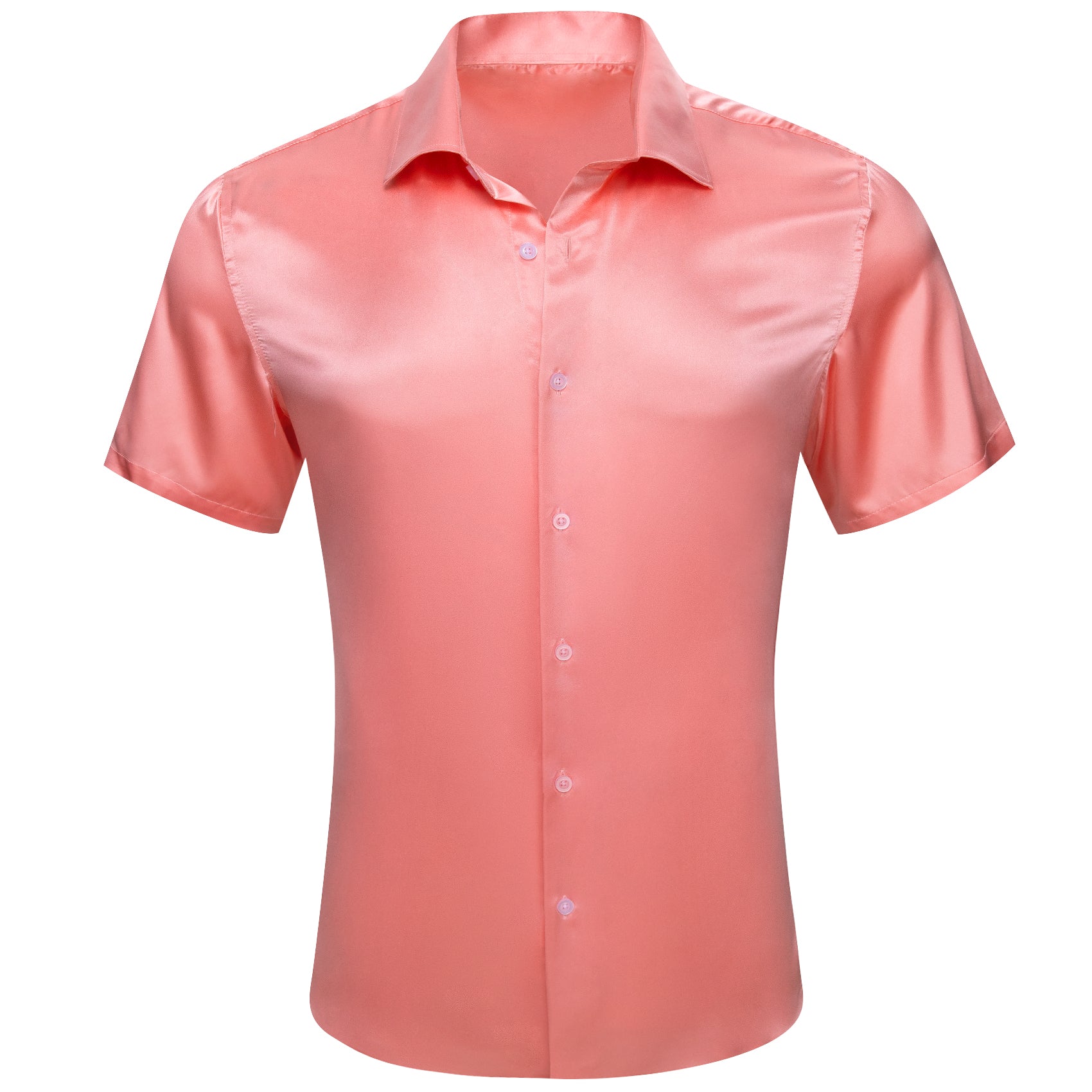 Barry.wang Button Down Shirt Light Coral Solid Short Sleeves Shirt