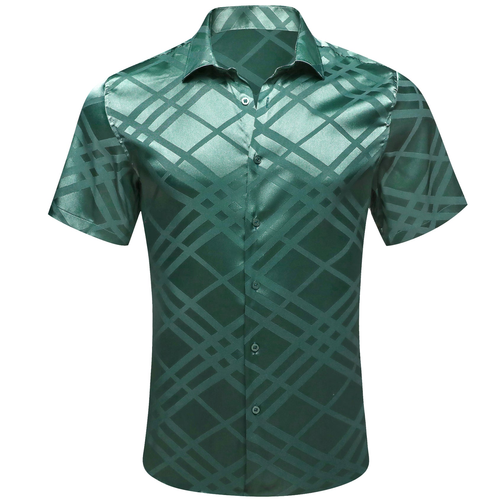 Barry.wang New Green Plaid Short Sleeves Shirt