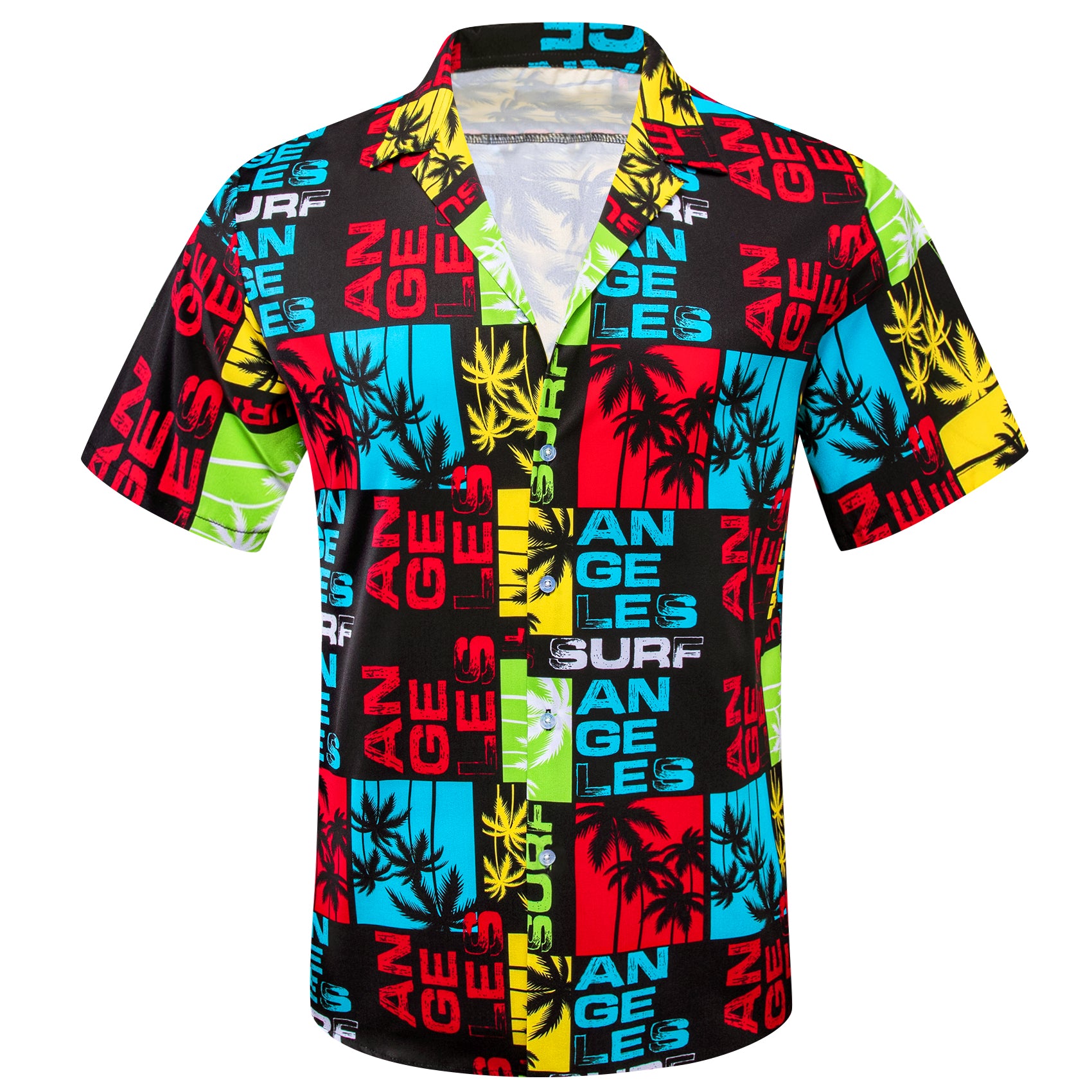 Men's Black Red Floral Pattern Short Sleeves Summer Hawaii Shirt