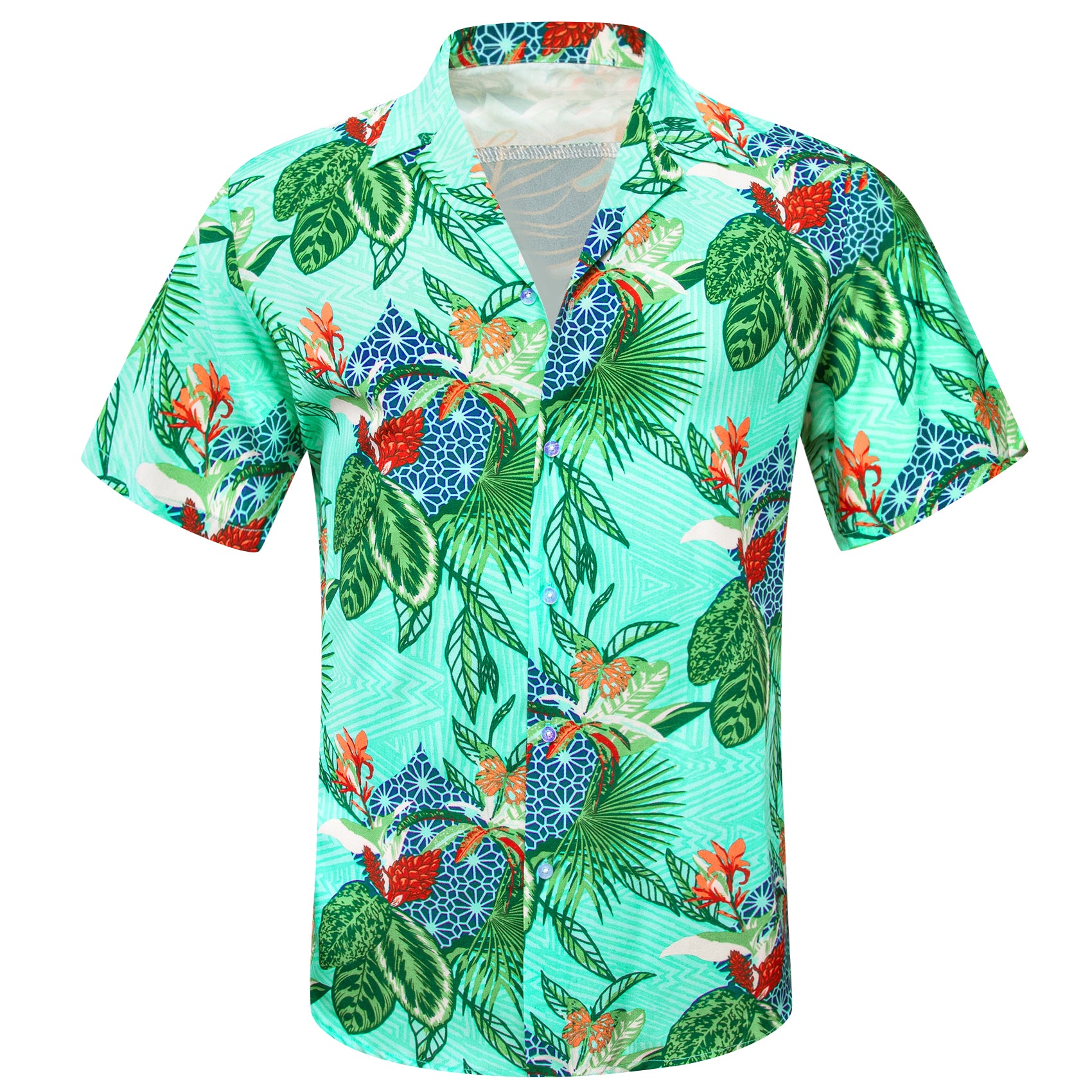 Turquoise Floral Short Sleeves Silk Summer Hawaii Shirt