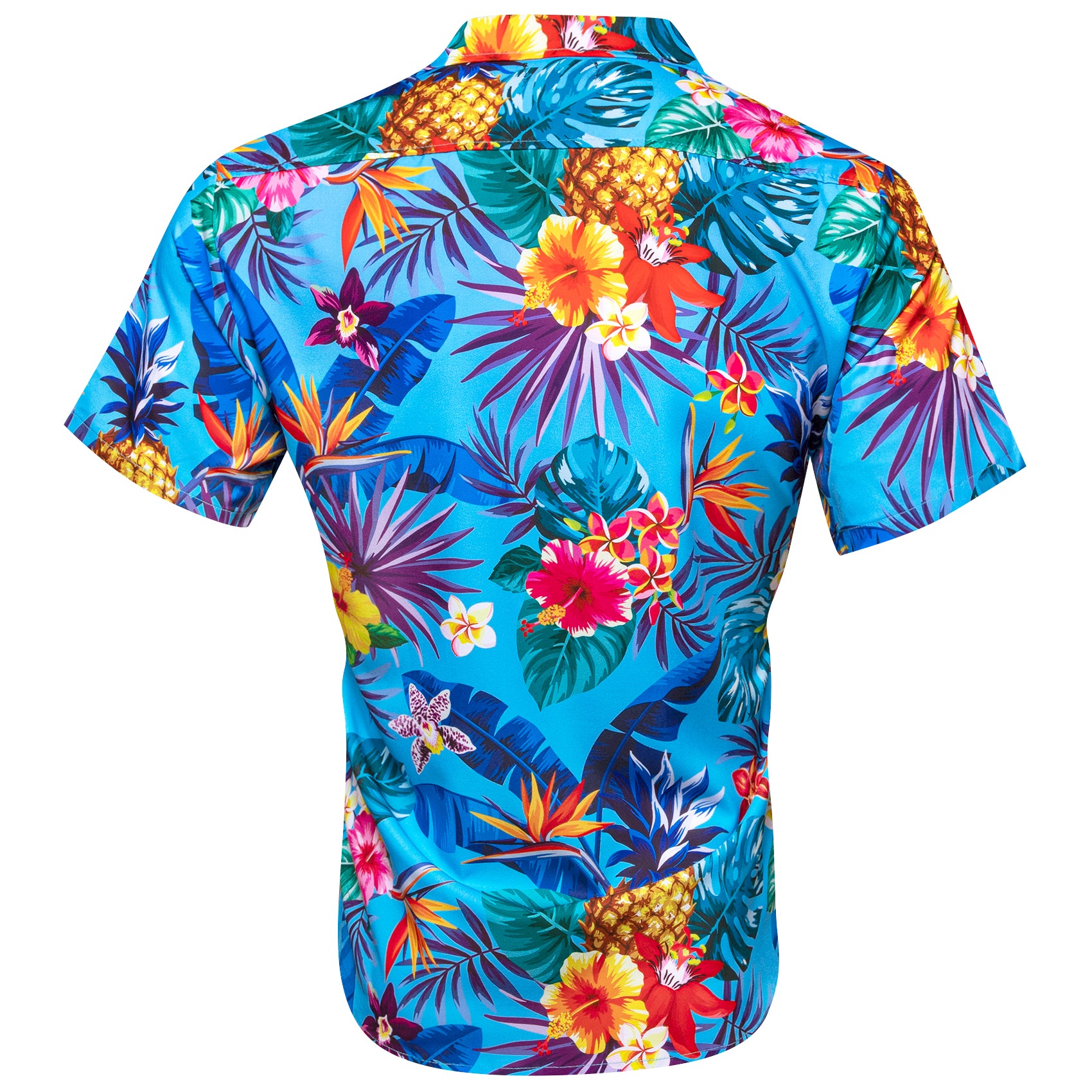 Men's Blue Flower Floral Pattern Short Sleeves Summer Hawaii Shirt