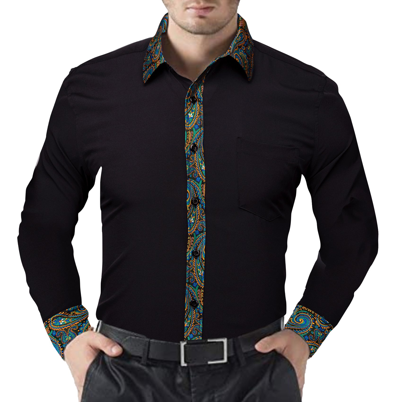 Barry.wang Luxury Black Splicing Men's Business Shirt
