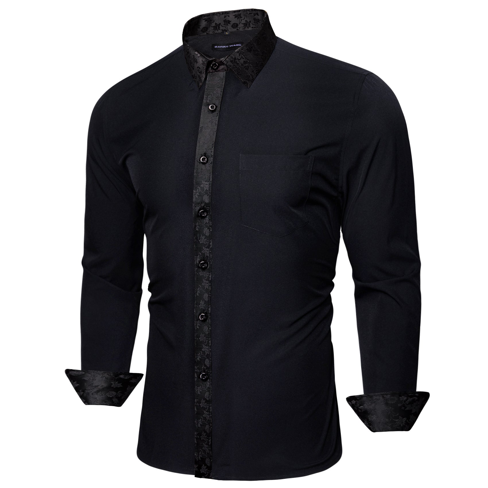 Barry. Wang Mens Black Splicing Dress Shirt Paisley Long Sleeve Button Barry. Wang Mens Black Splicing Dress Shirt Paisley Long Sleeve Button
