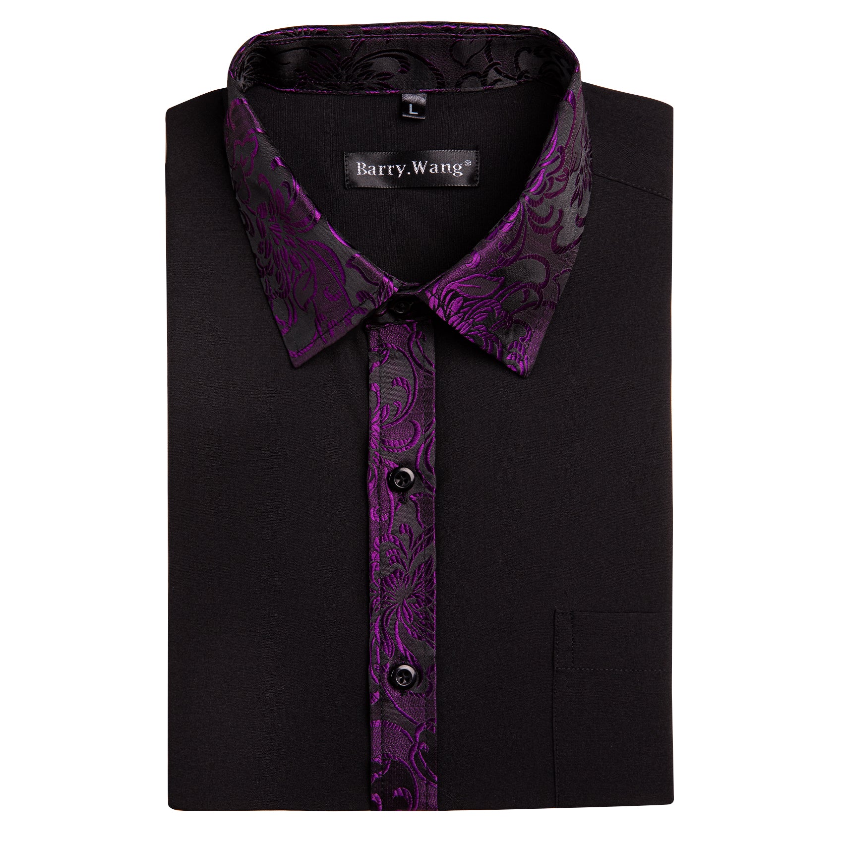 Barry.wang Classy Black Purple Splicing Men's Business Shirt