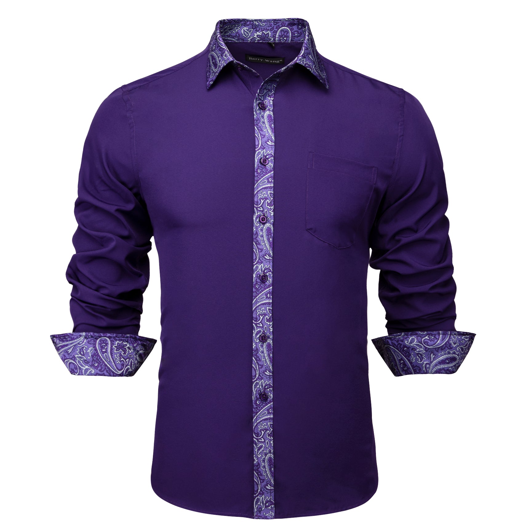 Barry.wang Purple Splicing Men's Business Shirt
