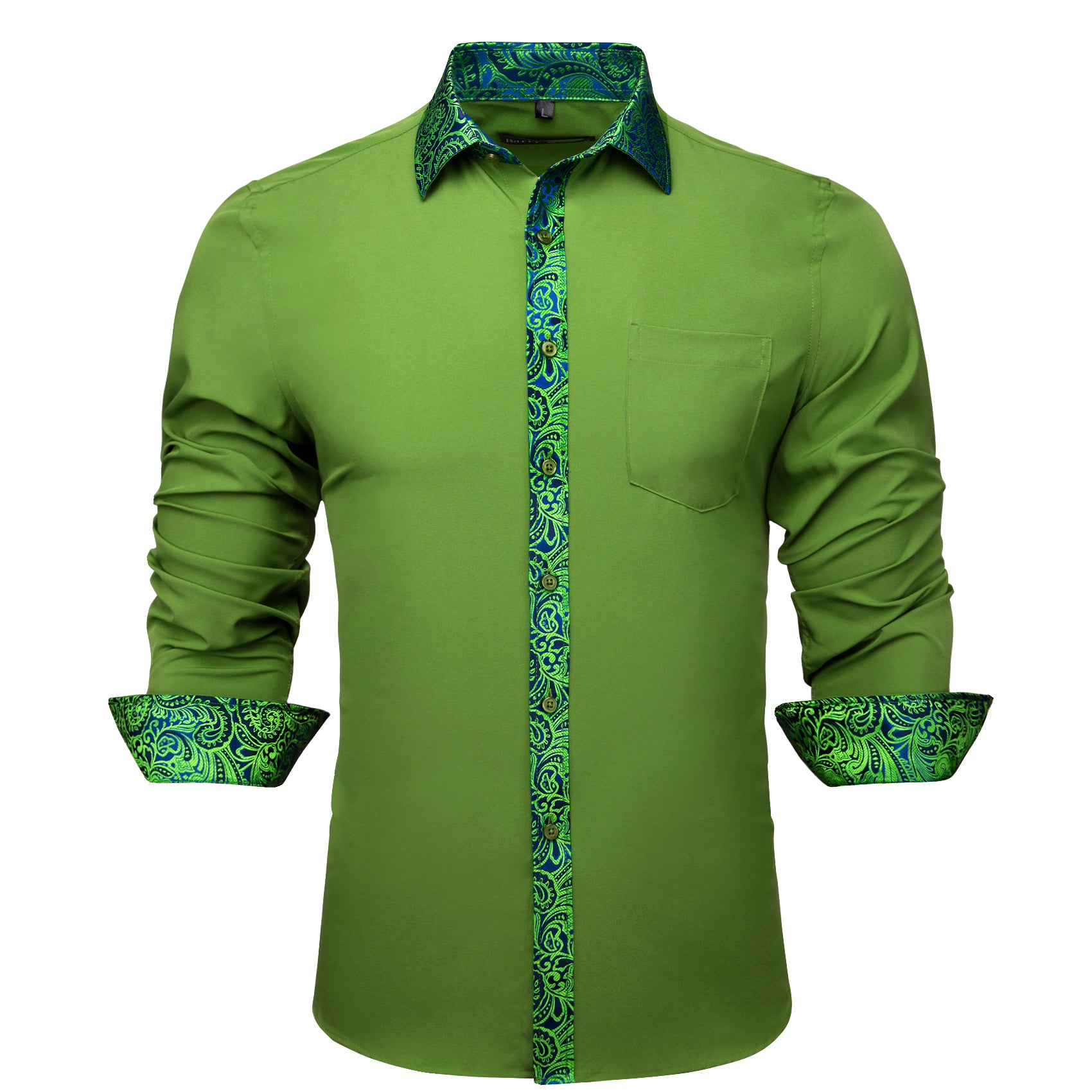 Barry.wang Grass Green Splicing Men's Business Shirt