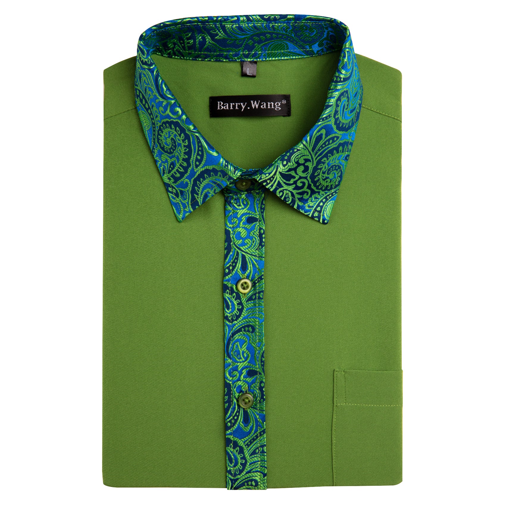 Barry.wang Grass Green Splicing Men's Business Shirt