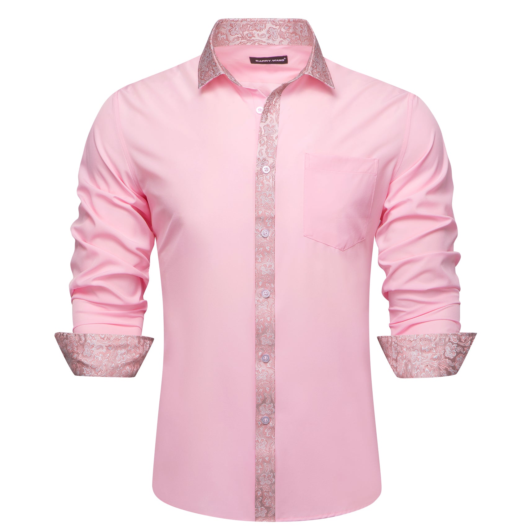 Barry.wang Pink Splicing Men's Business Shirt