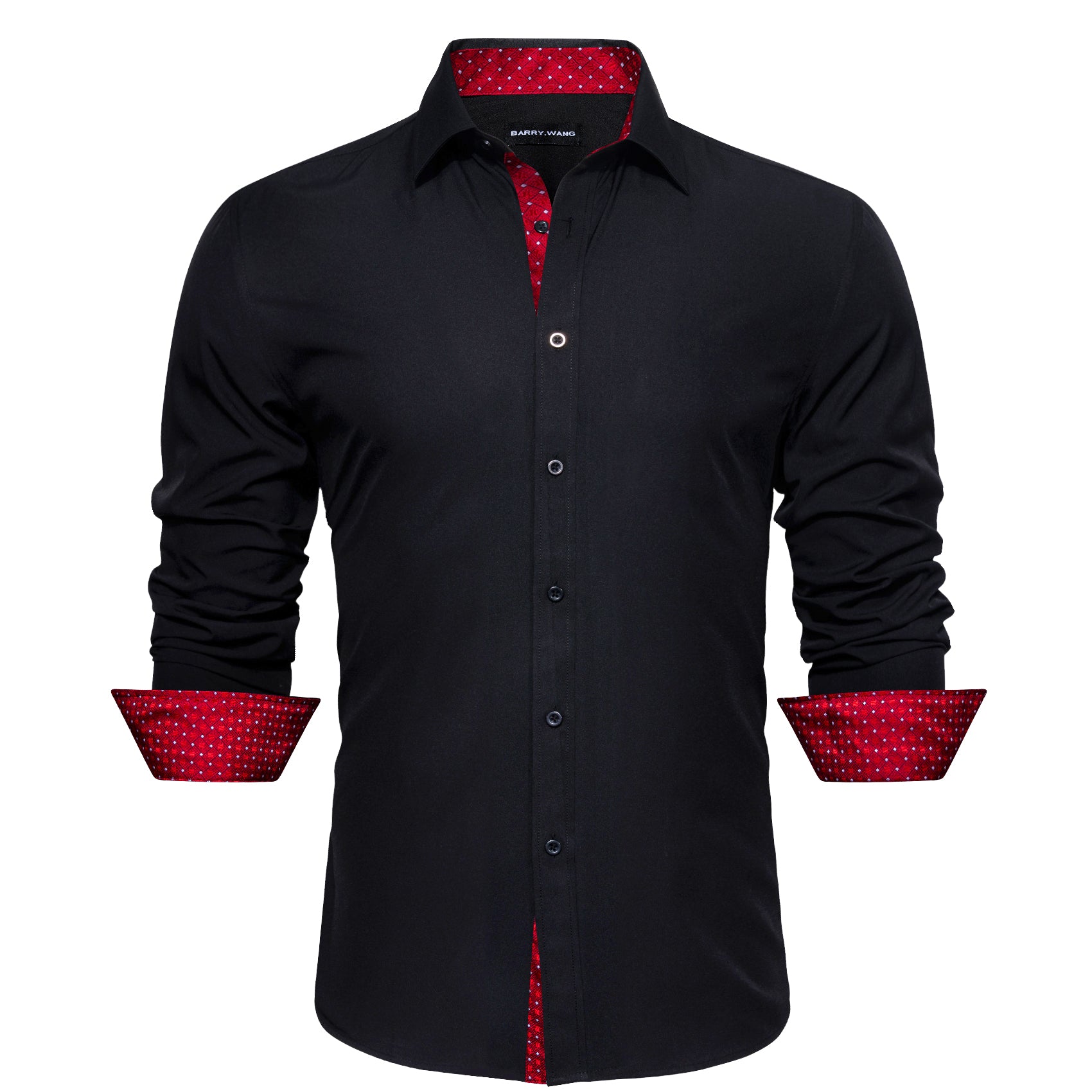 Barry.wang Formal Black Red Splicing Men's Business Shirt