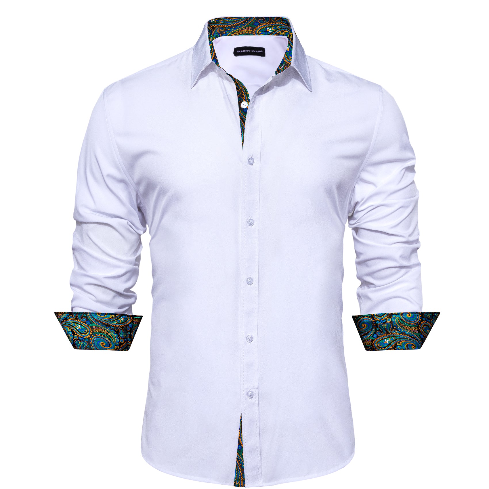 Teal collar white long sleeve shirt