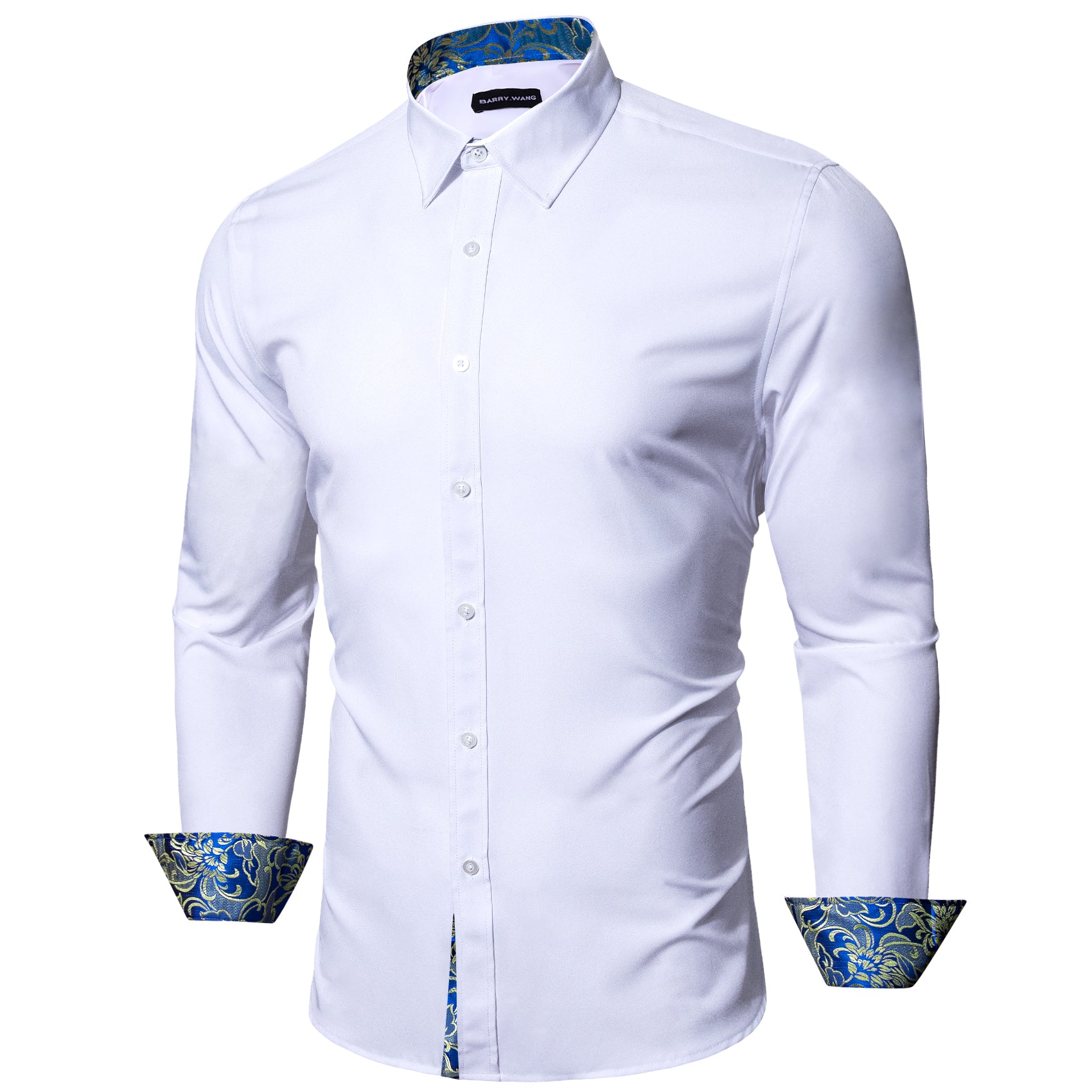 Barry.wang Formal White Blue Splicing Men's Business Shirt