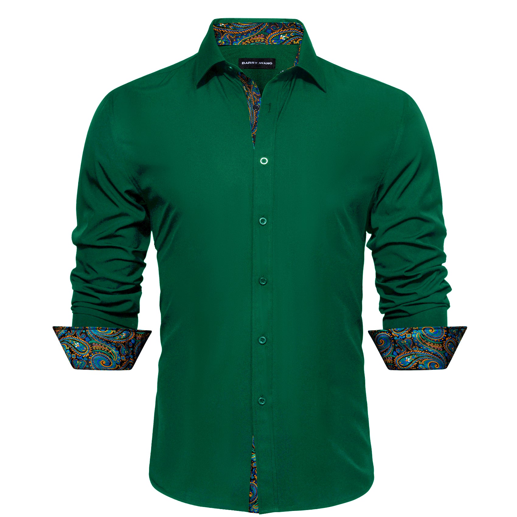 Barry.wang Formal Green Blue Splicing Men's Business Shirt