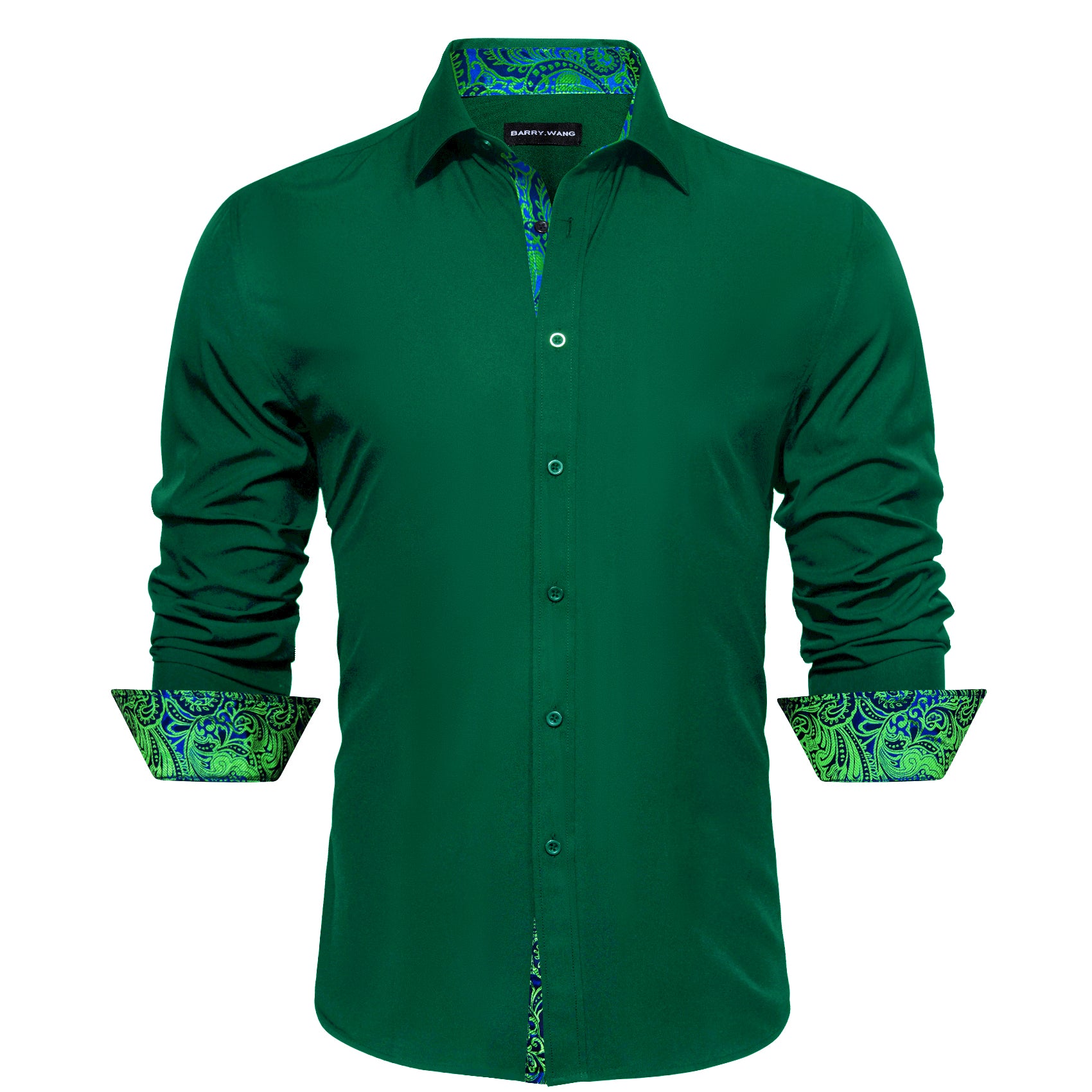 Barry.wang Formal Green Splicing Men's Business Shirt