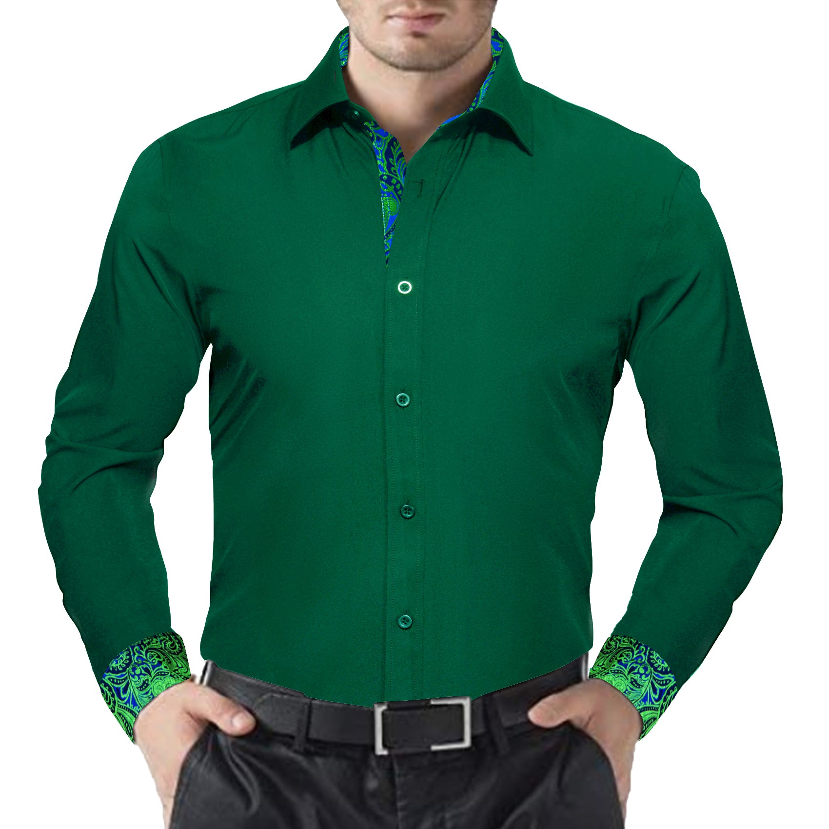 Barry.wang Formal Green Splicing Men's Business Shirt