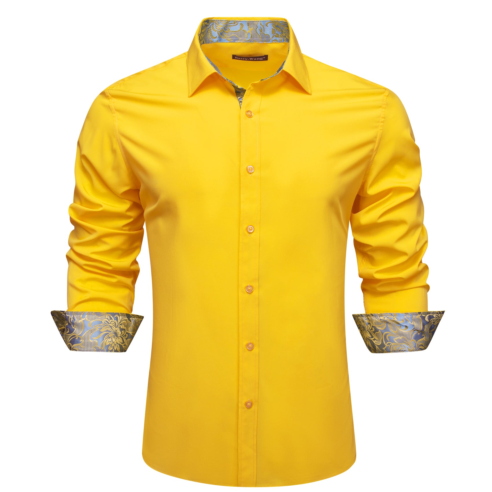 Barry.wang Formal Yellow Blue Splicing Men's Business Shirt