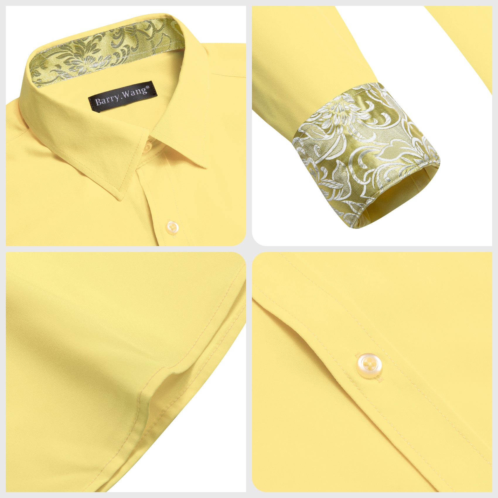 Barry.wang Formal Light Yellow Gold Splicing Men's Business Shirt