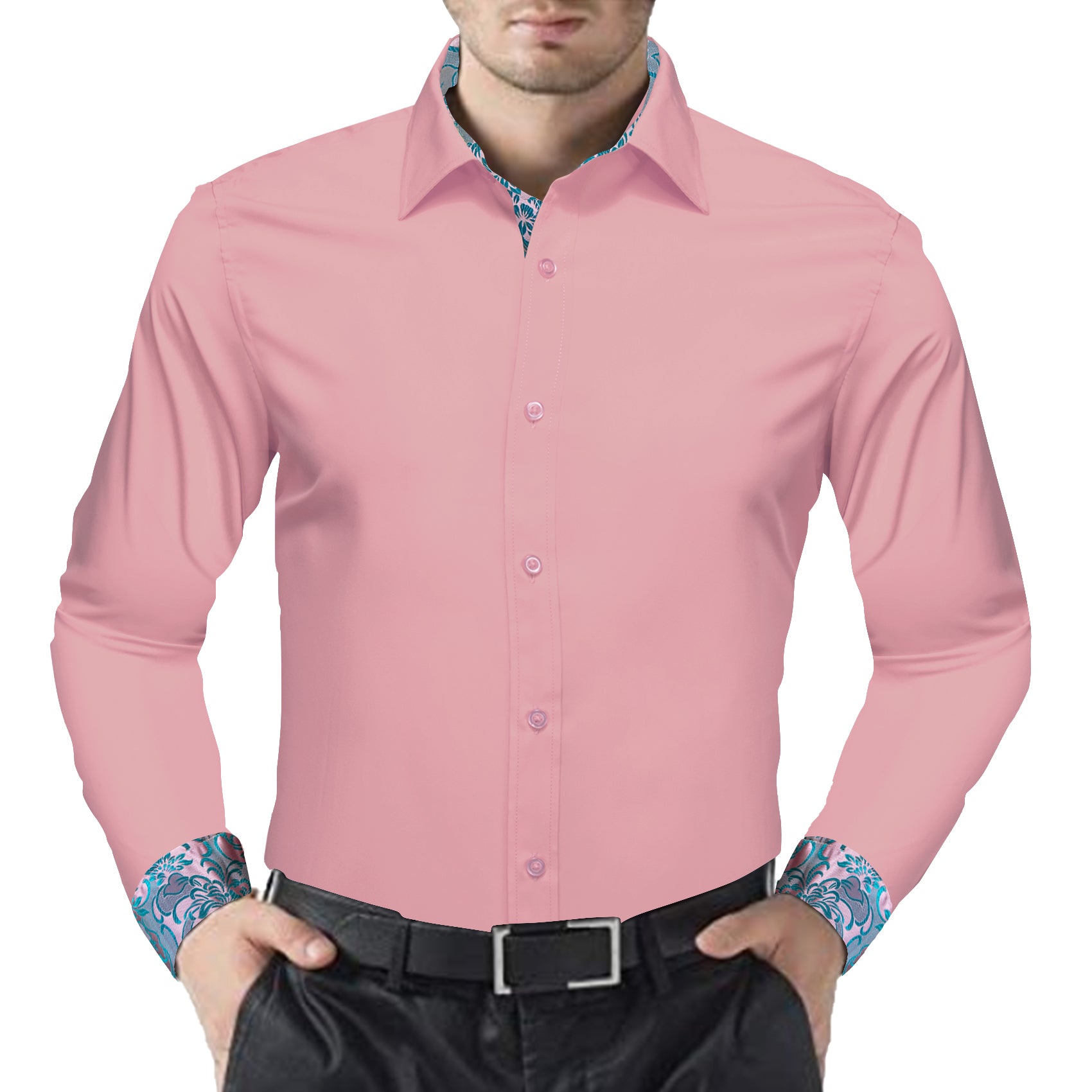 Barry.wang Formal Pink Blue Splicing Men's Business Shirt