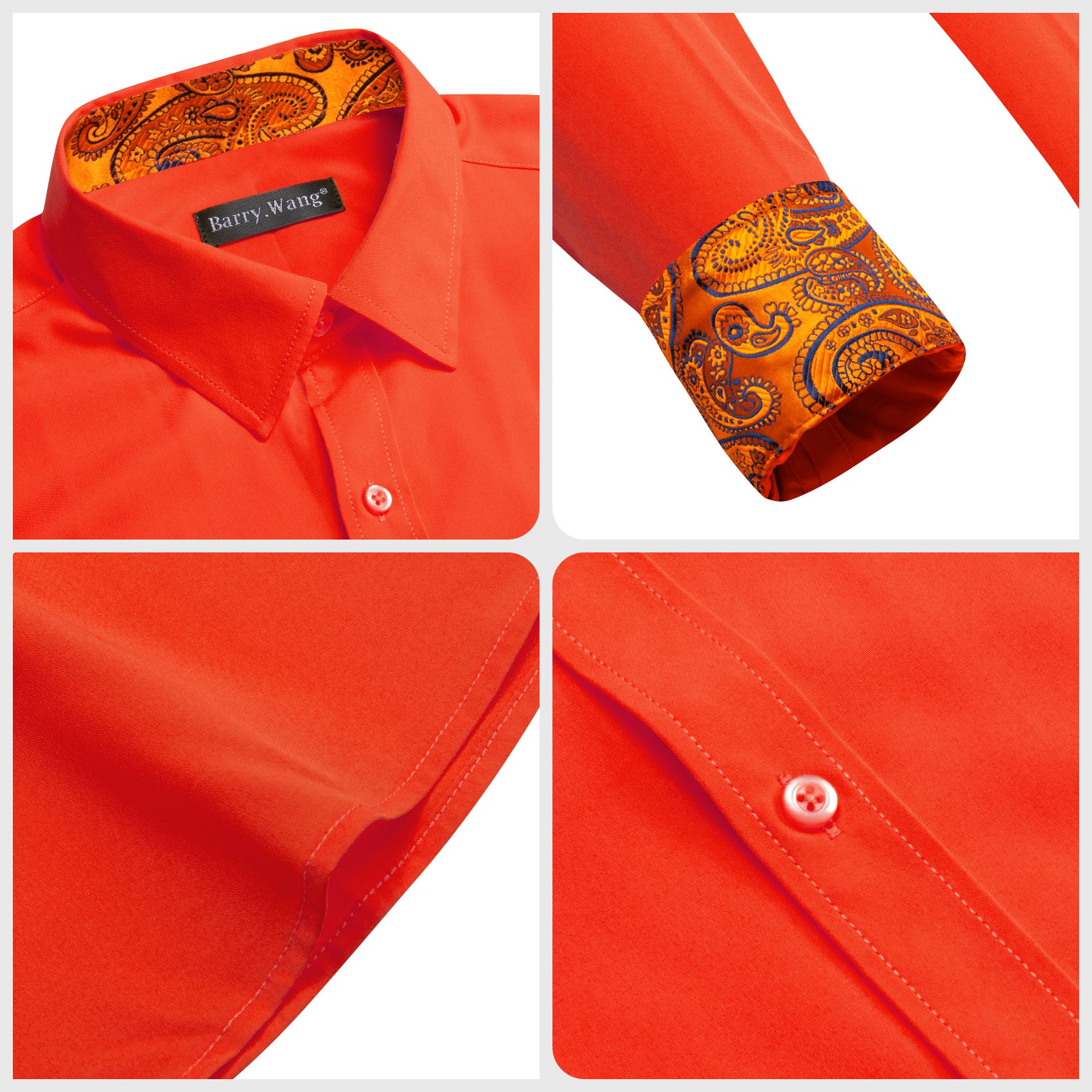 Barry Wang Formal OrangeRed Chocolate Splicing Men's Business Shirt