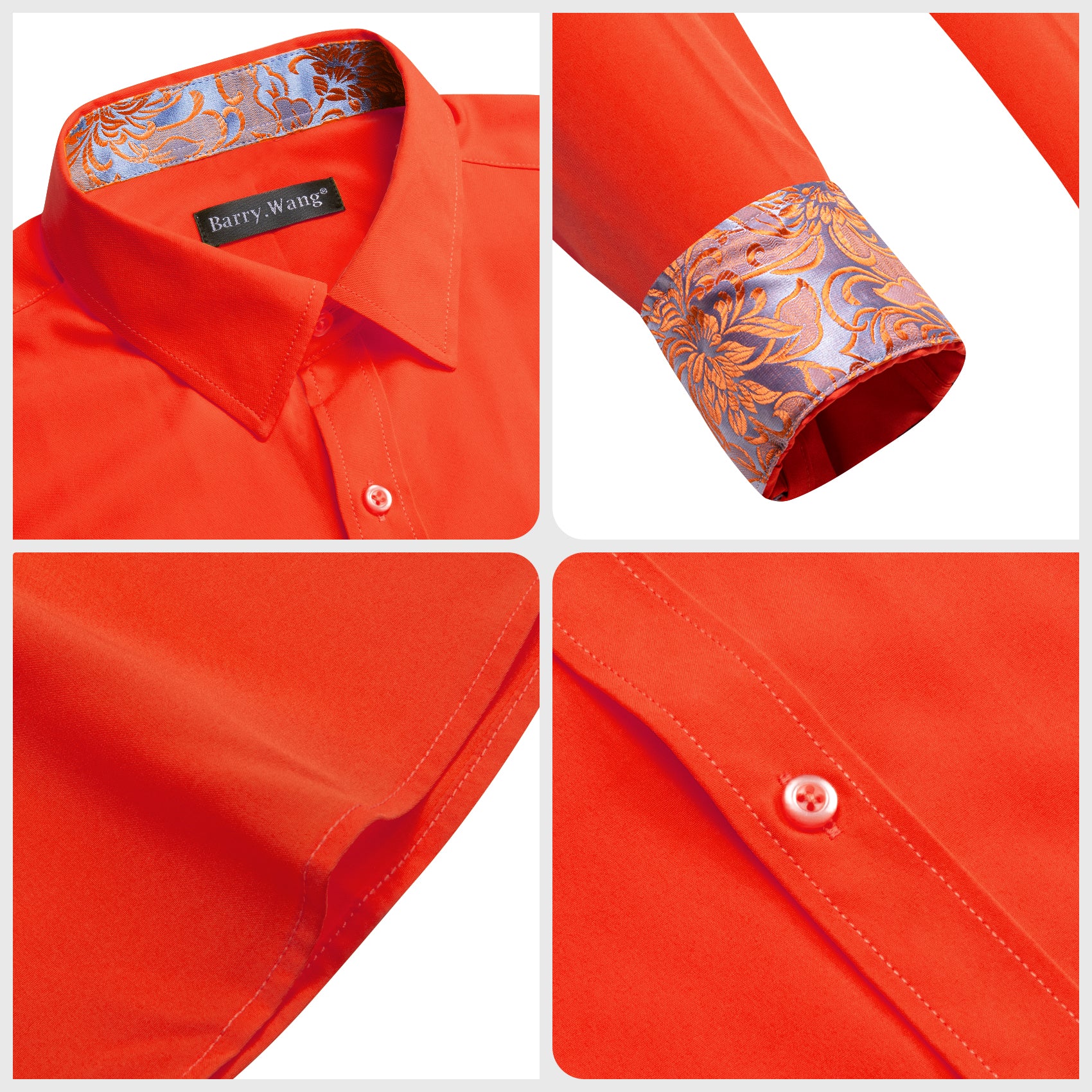 Barry.wang Formal Red Orange Splicing Men's Business Shirt