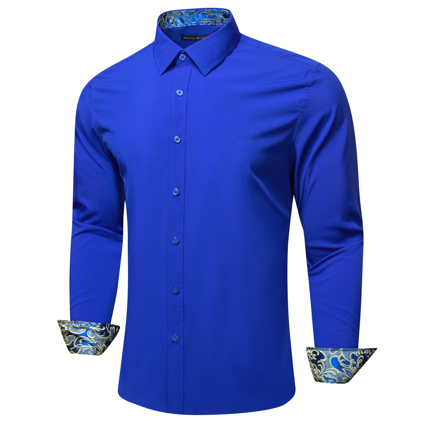 Barry.wang Formal Cobalt Blue Yellow Splicing Men's Business Shirt