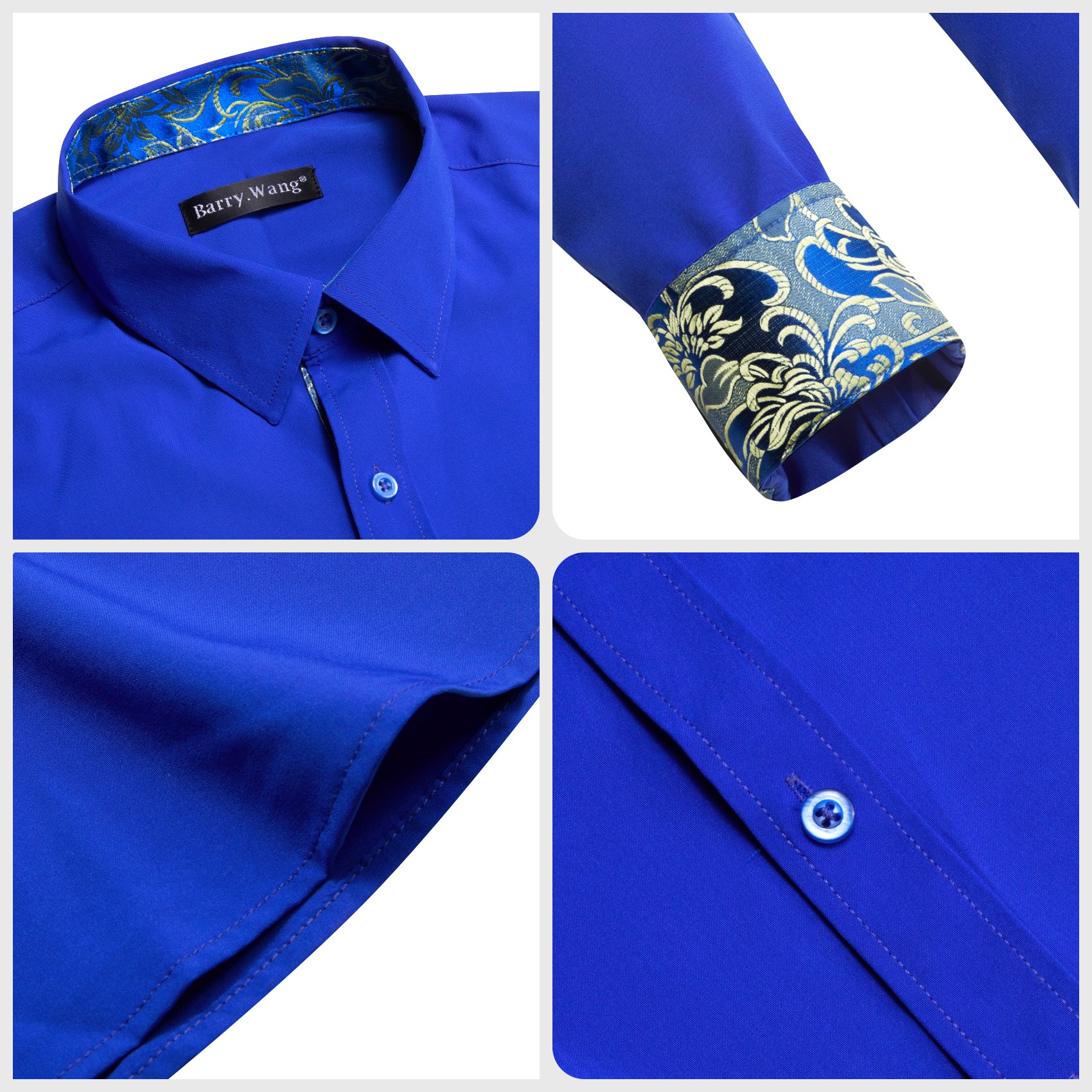Barry.wang Formal Cobalt Blue Yellow Splicing Men's Business Shirt