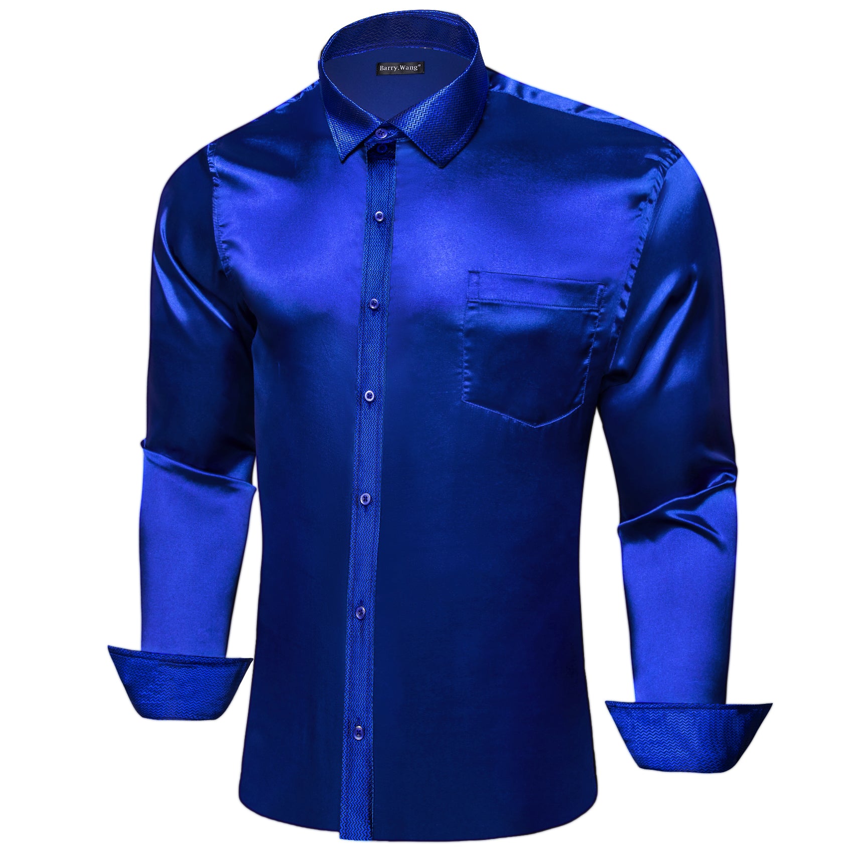 Barry.wang Button Down Shirt Cobalt Blue Solid Men's Long Sleeve Shirt