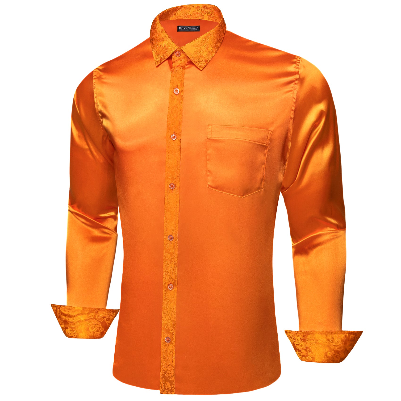 Barry.wang Orange Solid Men's Shirt