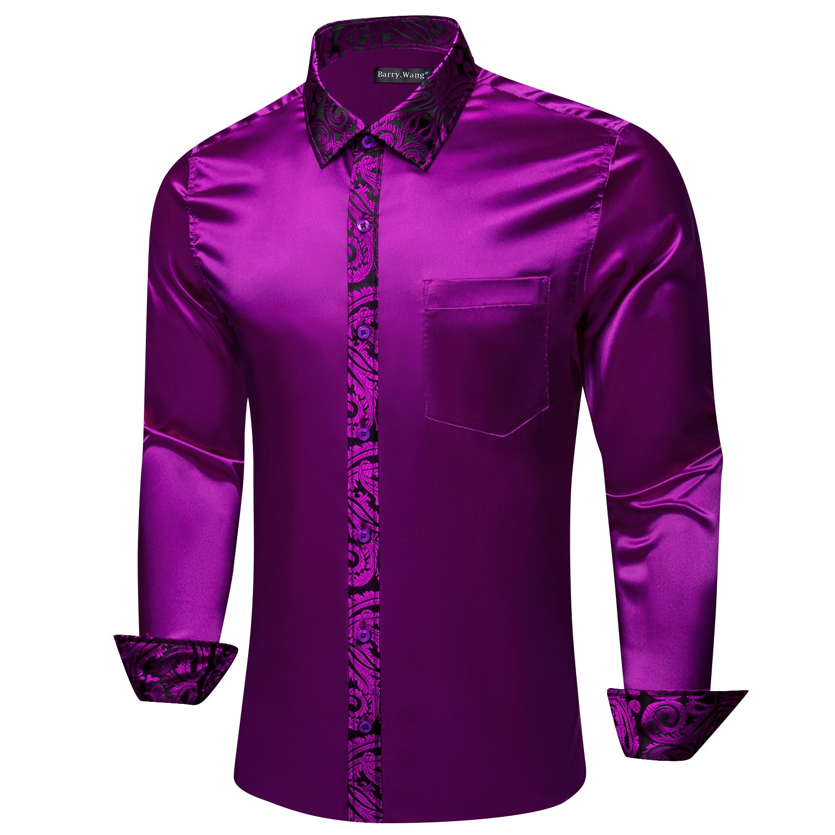 Barry.wang Purple Splicing Men Business Shirt