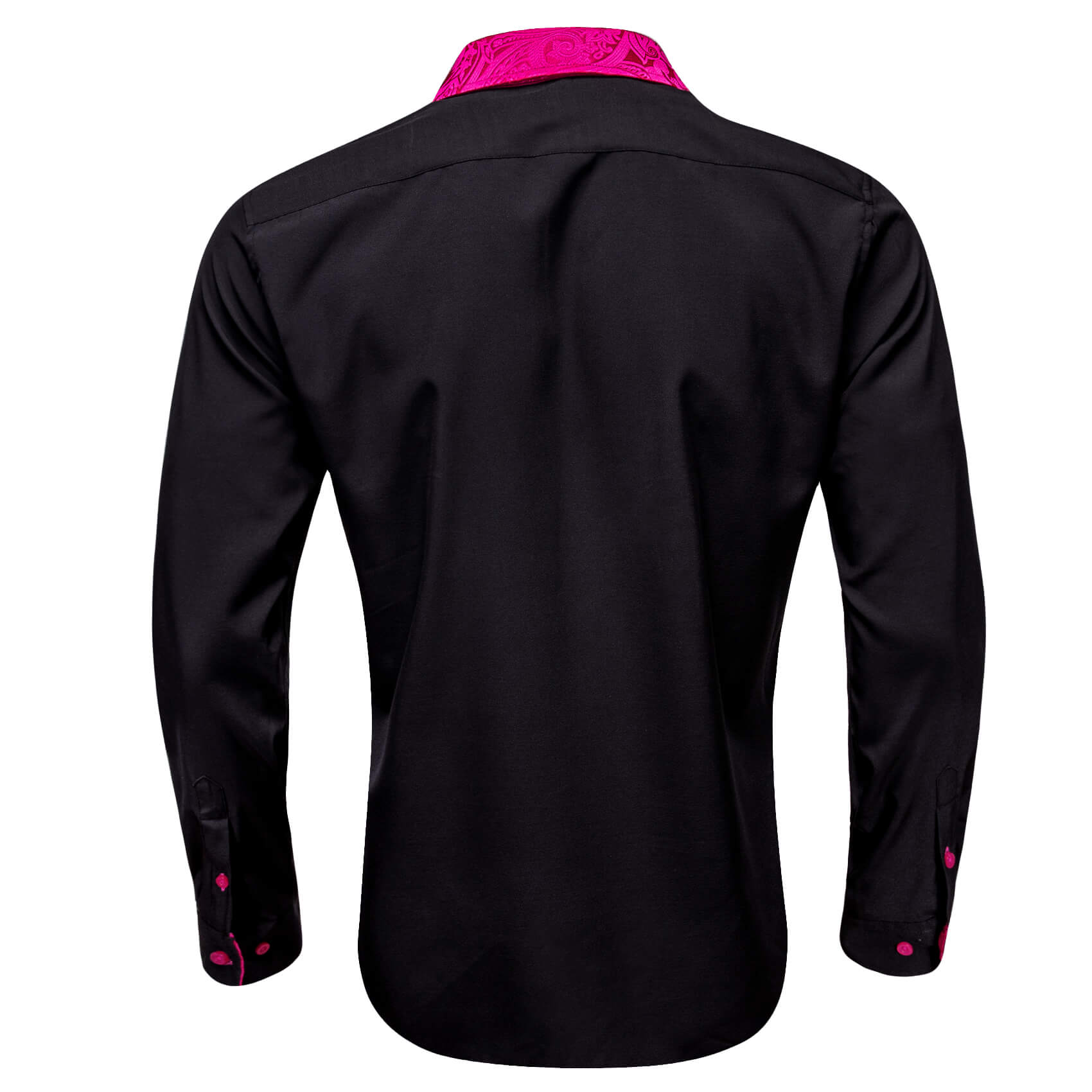 pink and black dress shirt Hisdern Men's Hot Pink Splicing Dress Shirt For Office Wear 2XL