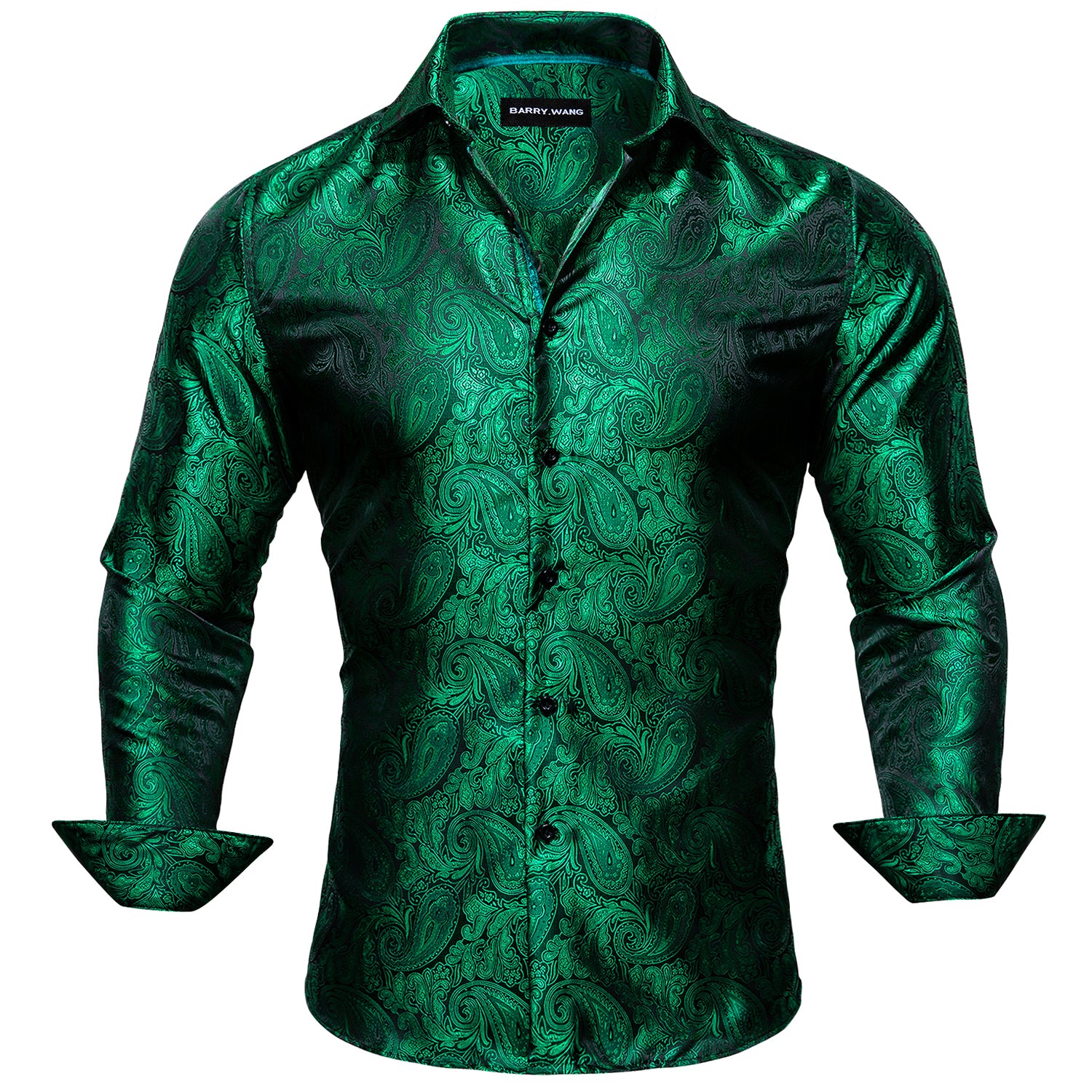 Barry. Wang Mens Paisley Dress Shirt Hunter Green 70s Disco Long Sleeve Button Down Shirt, S Barry. Wang Mens Paisley Dress Shirt Hunter Green 70s Disco Long Sleeve Button Down Shirt, S