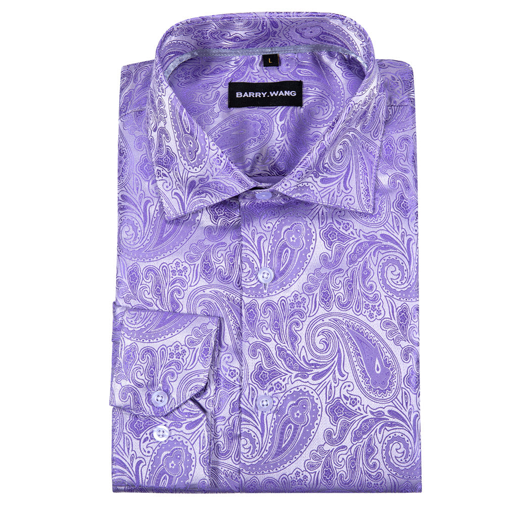 Barry. Wang Mens Lavender Dress Shirt Paisley Silk Long Sleeve Button Down Formal Shirts, M Barry. Wang Mens Lavender Dress Shirt Paisley Silk Long Sleeve Button Down Formal Shirts, M