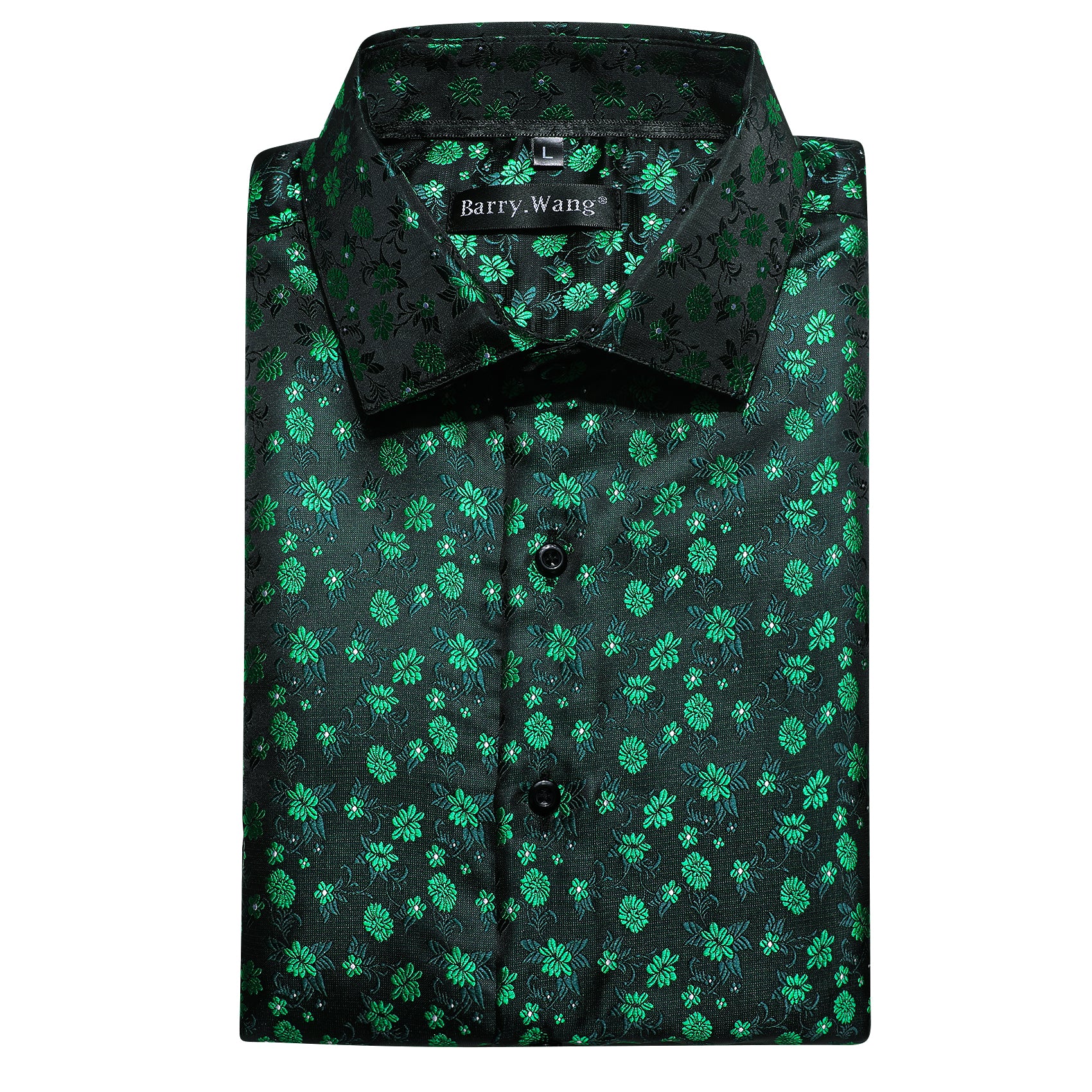 Barry.wang Green Flower Silk Men's Shirt
