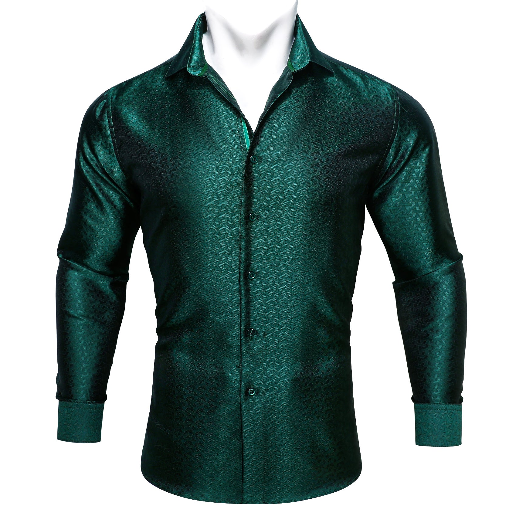 Barry.wang Green Solid Silk Men's Shirt