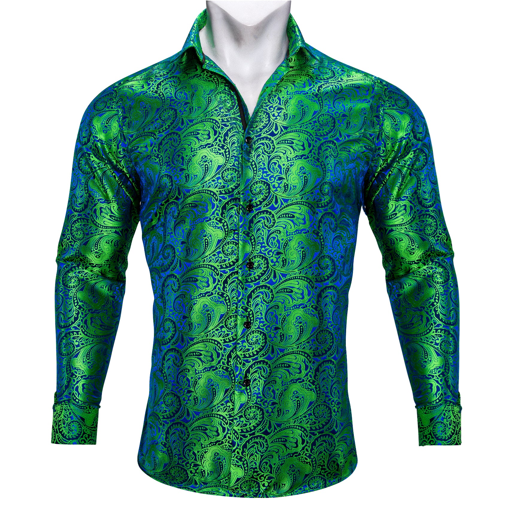 Barry. Wang Mens Paisley Dress Shirt Lime Green 70s Disco Long Sleeve Button Down Shirt, L Barry. Wang Mens Paisley Dress Shirt Lime Green 70s Disco Long Sleeve Button Down Shirt, L
