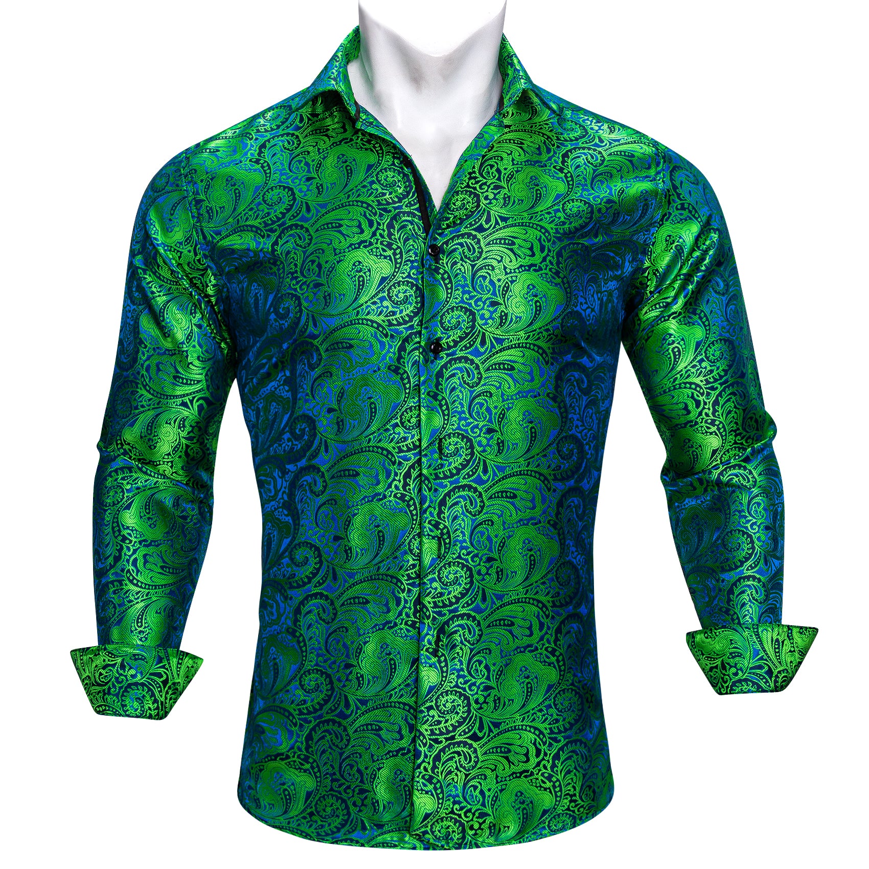 Barry. Wang Mens Paisley Dress Shirt Lime Green 70s Disco Long Sleeve Button Down Shirt, L Barry. Wang Mens Paisley Dress Shirt Lime Green 70s Disco Long Sleeve Button Down Shirt, L