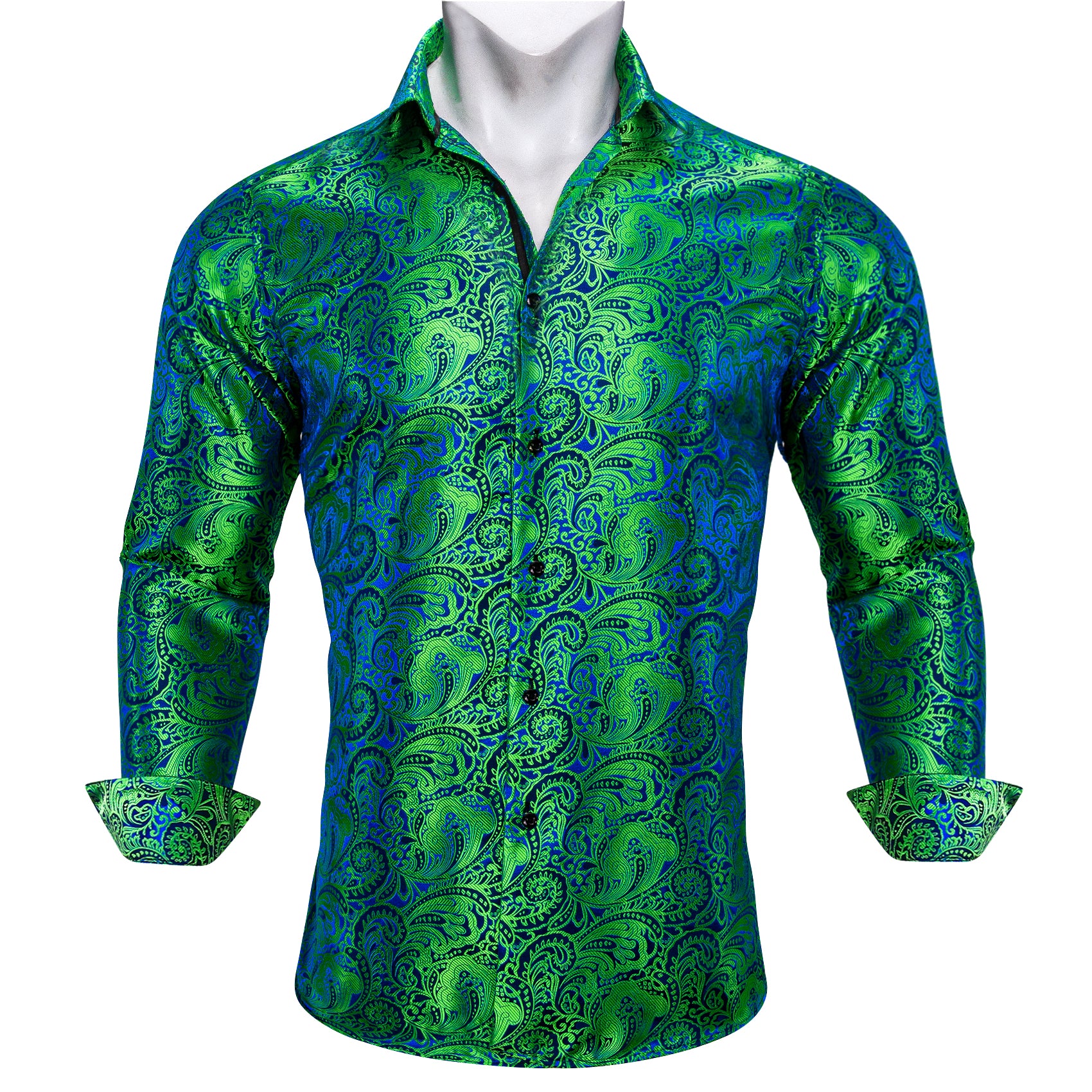 Barry. Wang Mens Paisley Dress Shirt Lime Green 70s Disco Long Sleeve Button Down Shirt, L Barry. Wang Mens Paisley Dress Shirt Lime Green 70s Disco Long Sleeve Button Down Shirt, L