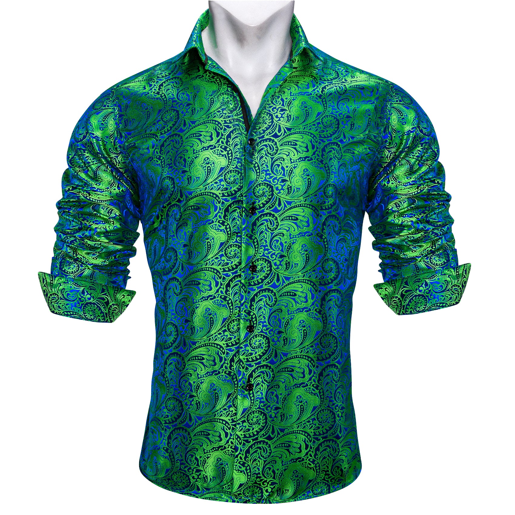Barry. Wang Mens Paisley Dress Shirt Lime Green 70s Disco Long Sleeve Button Down Shirt, L Barry. Wang Mens Paisley Dress Shirt Lime Green 70s Disco Long Sleeve Button Down Shirt, L