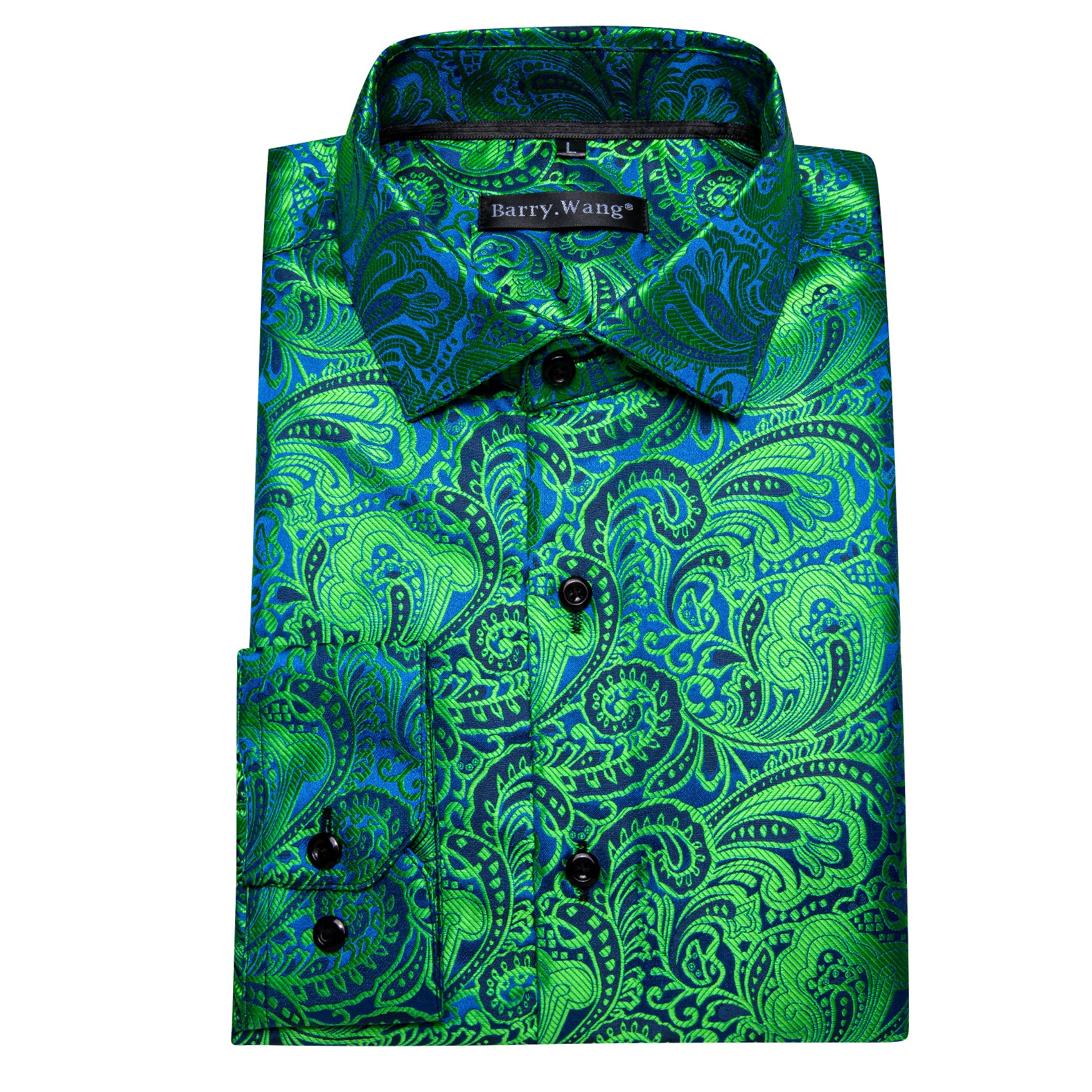 Barry.wang Green Blue Paisley Silk Men's Shirt