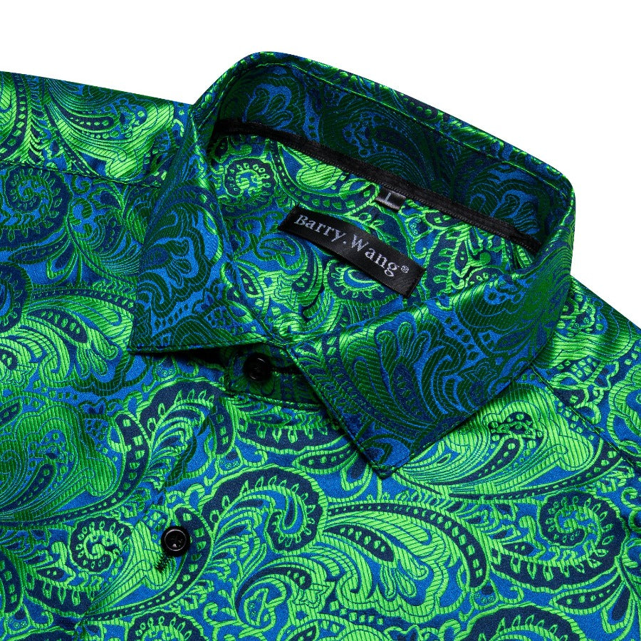 Barry. Wang Mens Paisley Dress Shirt Lime Green 70s Disco Long Sleeve Button Down Shirt, L Barry. Wang Mens Paisley Dress Shirt Lime Green 70s Disco Long Sleeve Button Down Shirt, L