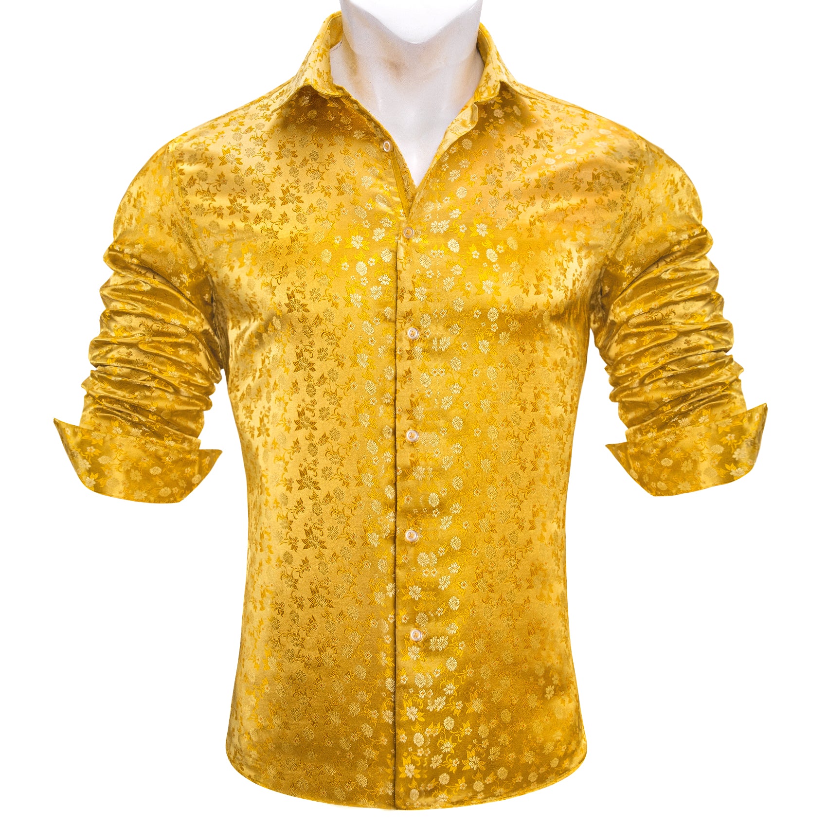 Barry.wang Yellow Flower Silk Men's Shirt