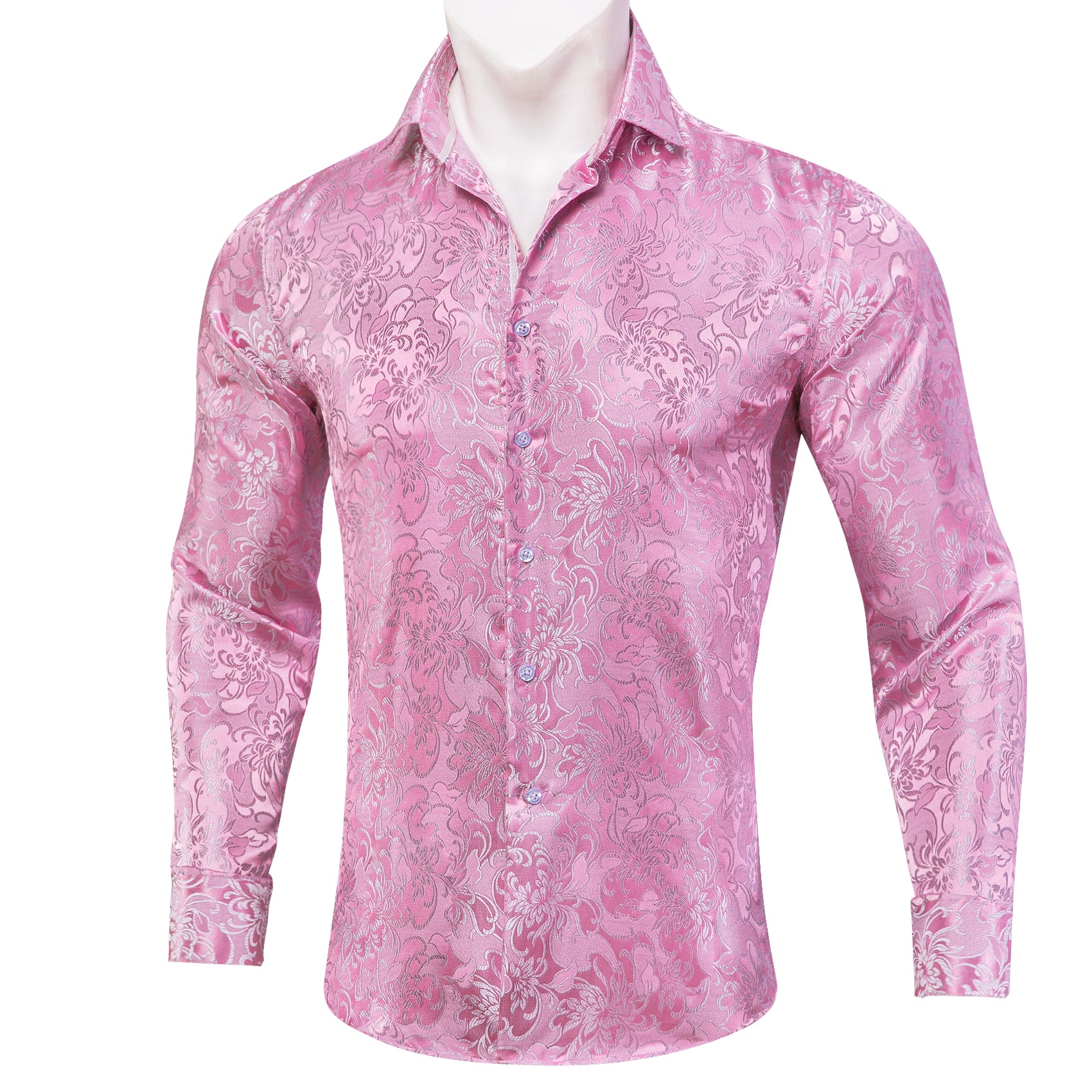 men casual button down light pink Floral shirt 